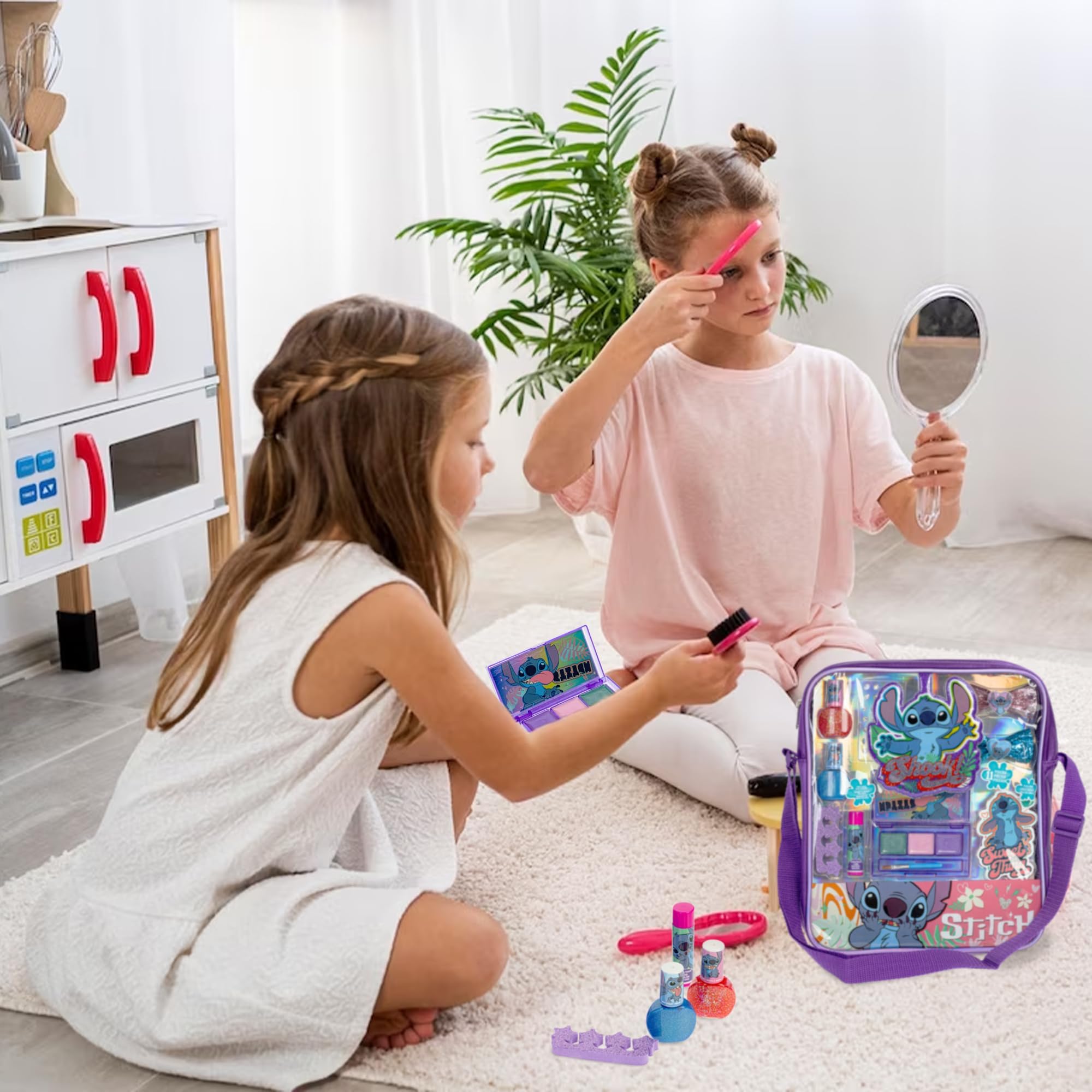 Disney Lilo and Stitch Makeup Filled Shoulder Bag Includes Lip Gloss, Nail Polish, Hair Bow & More! for Girls, Ideal for Ages 3