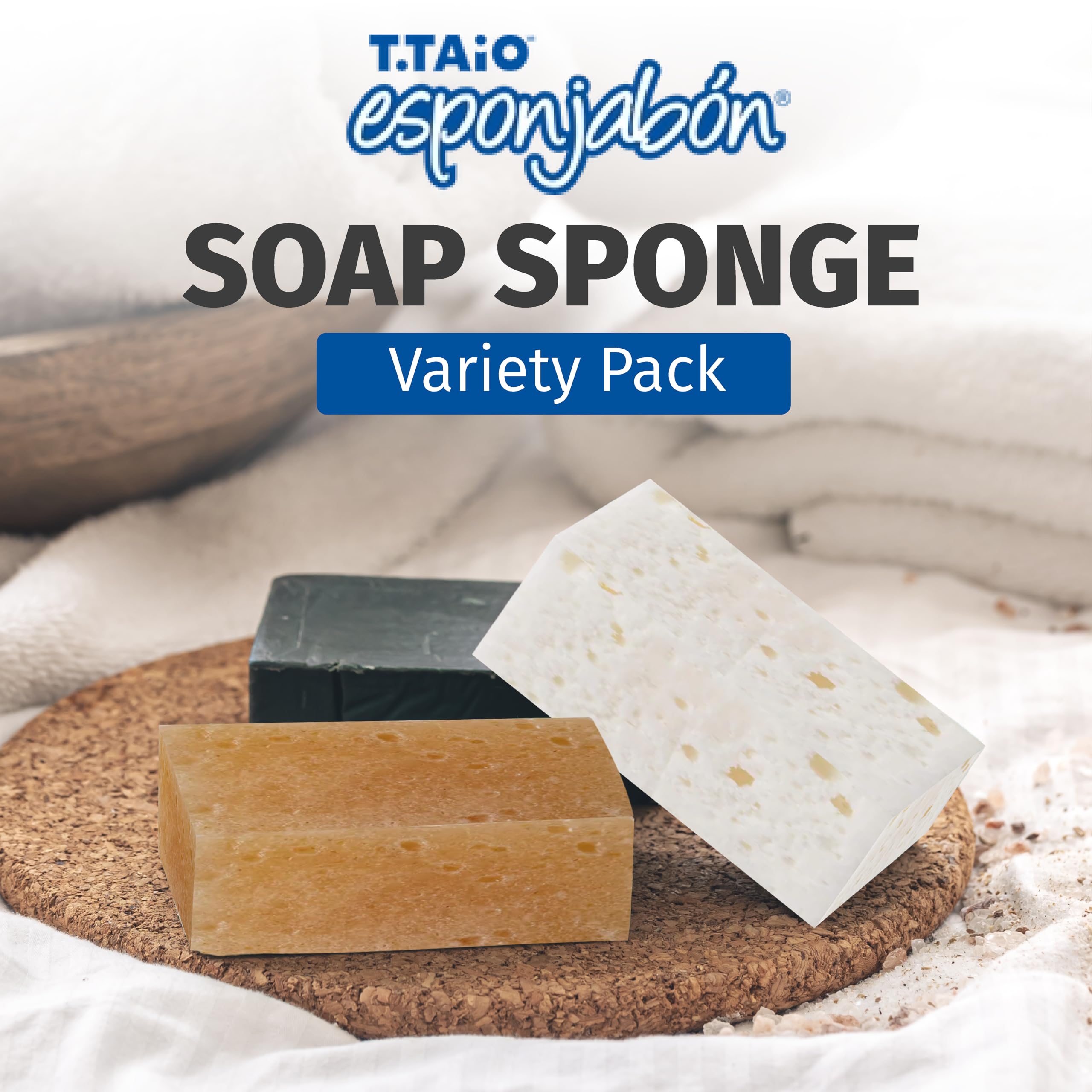 T.Taio Esponjabon Variety Pack Mini Travel Size Soap Sponges - Includes Mother of Pearl, Oatmeal, and Charcoal - Catering to Dif