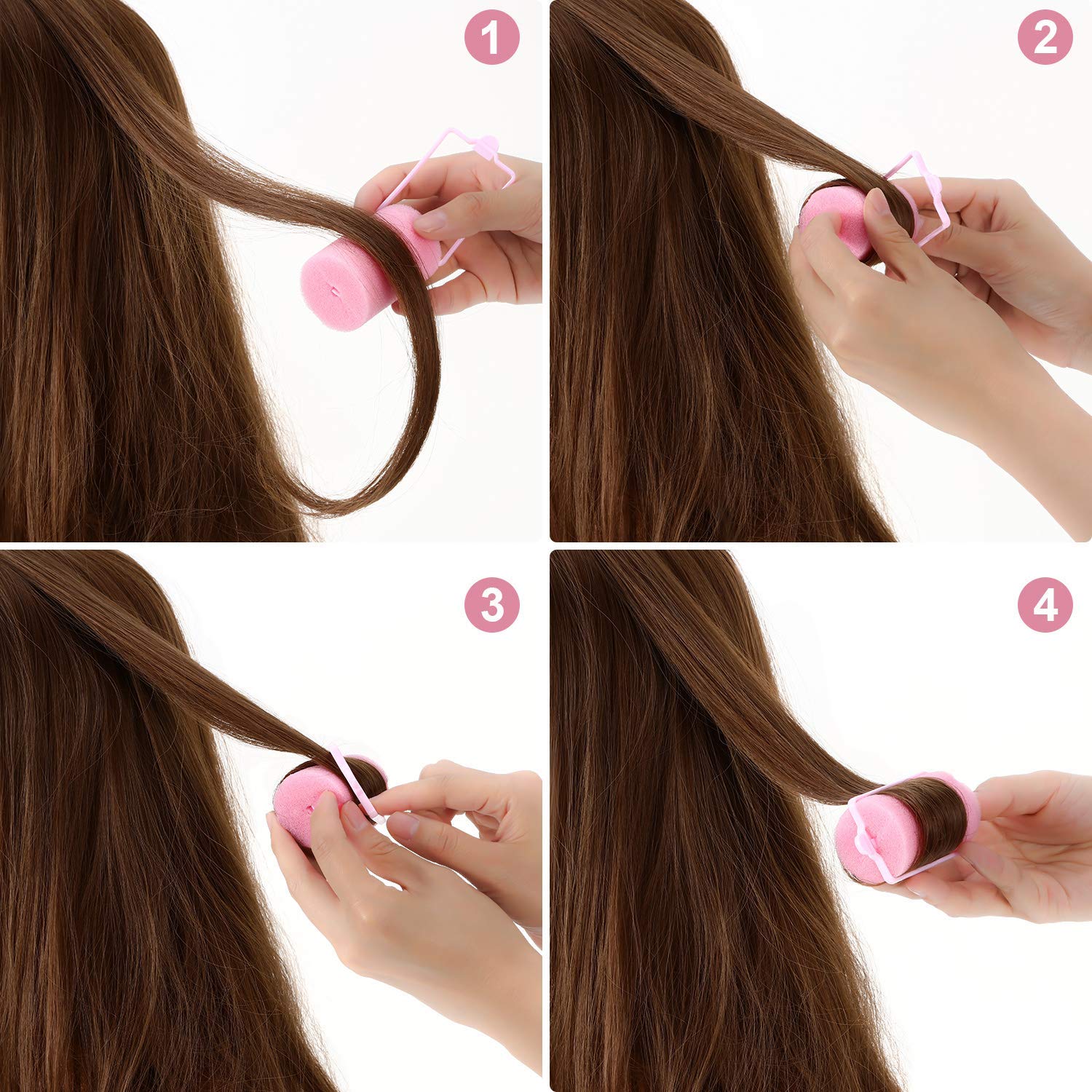 Geyoga Large Foam Hair Rollers - 18 Count, Soft Sponge Curlers, 1.6 x 2.8 Inches, Pink