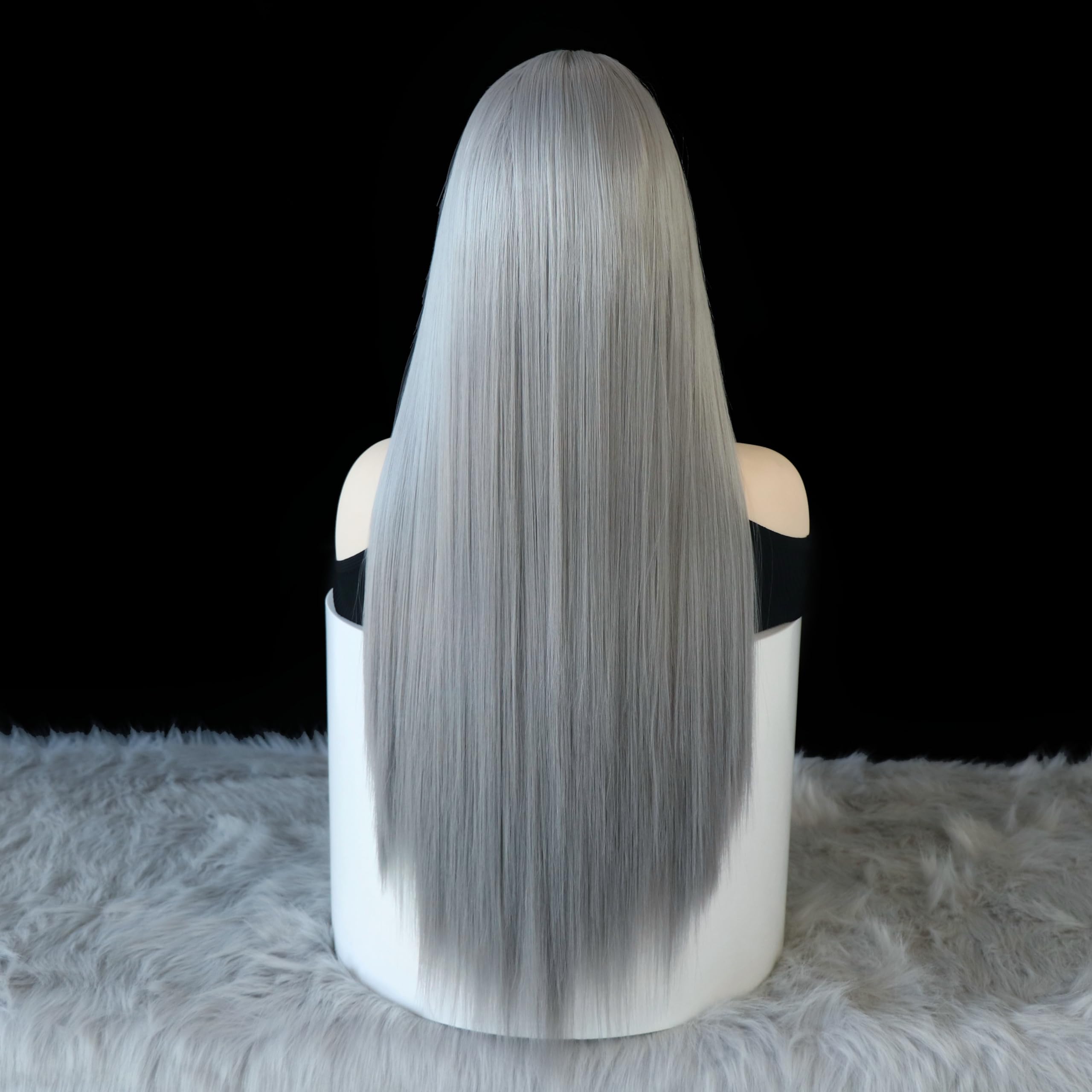 Wxhwcx Grey Synthetic Lace Front Wig Straight Free Part Heat Resistant Fiber Hair Glueless Lace Wigs For Women Natural Hairline
