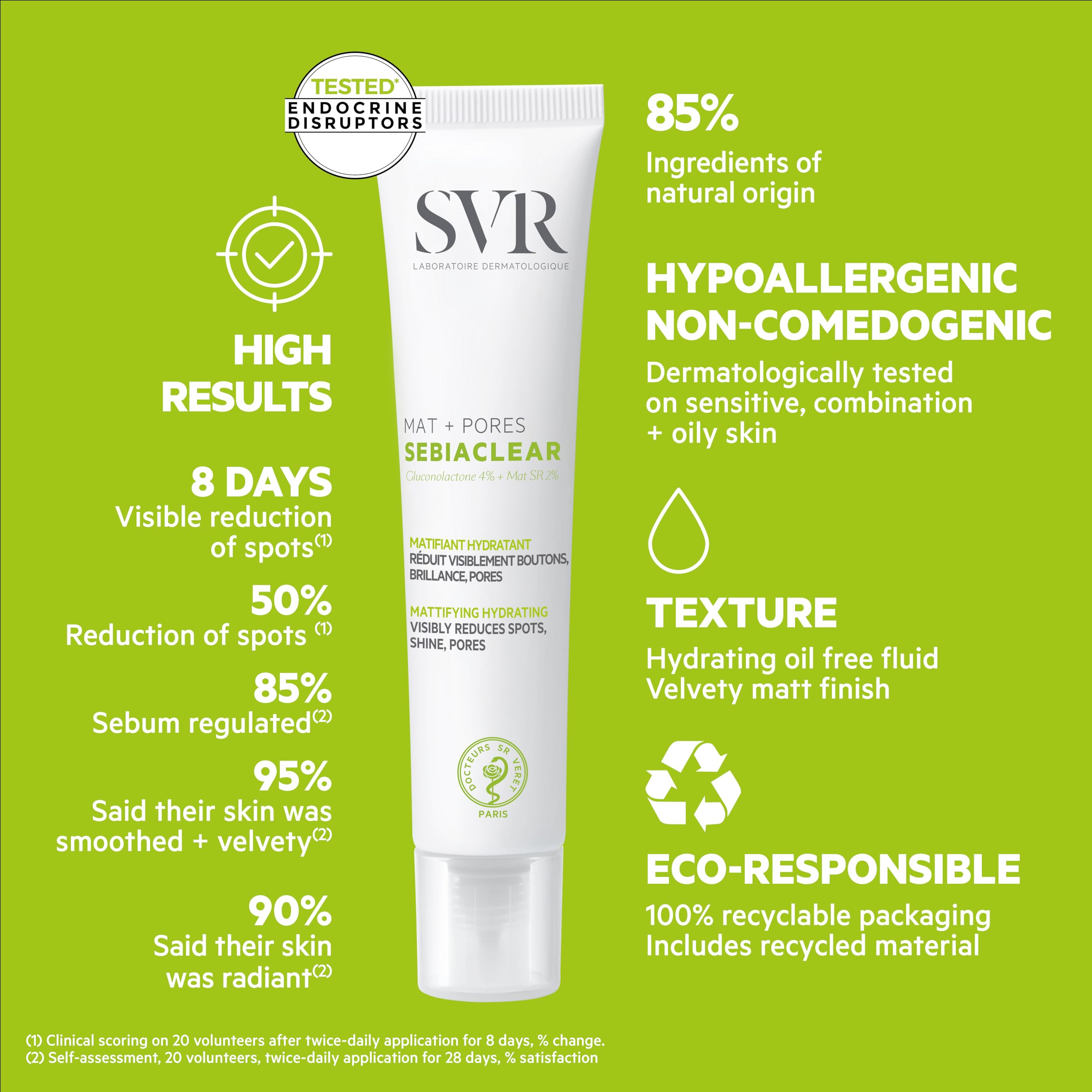 SVR Sebiaclear Mat+Pores Mattifying Face Cream for Oily to Combination Skin, 4% Niacinamide and 4% PHA Non-Comedogenic Moisturiz
