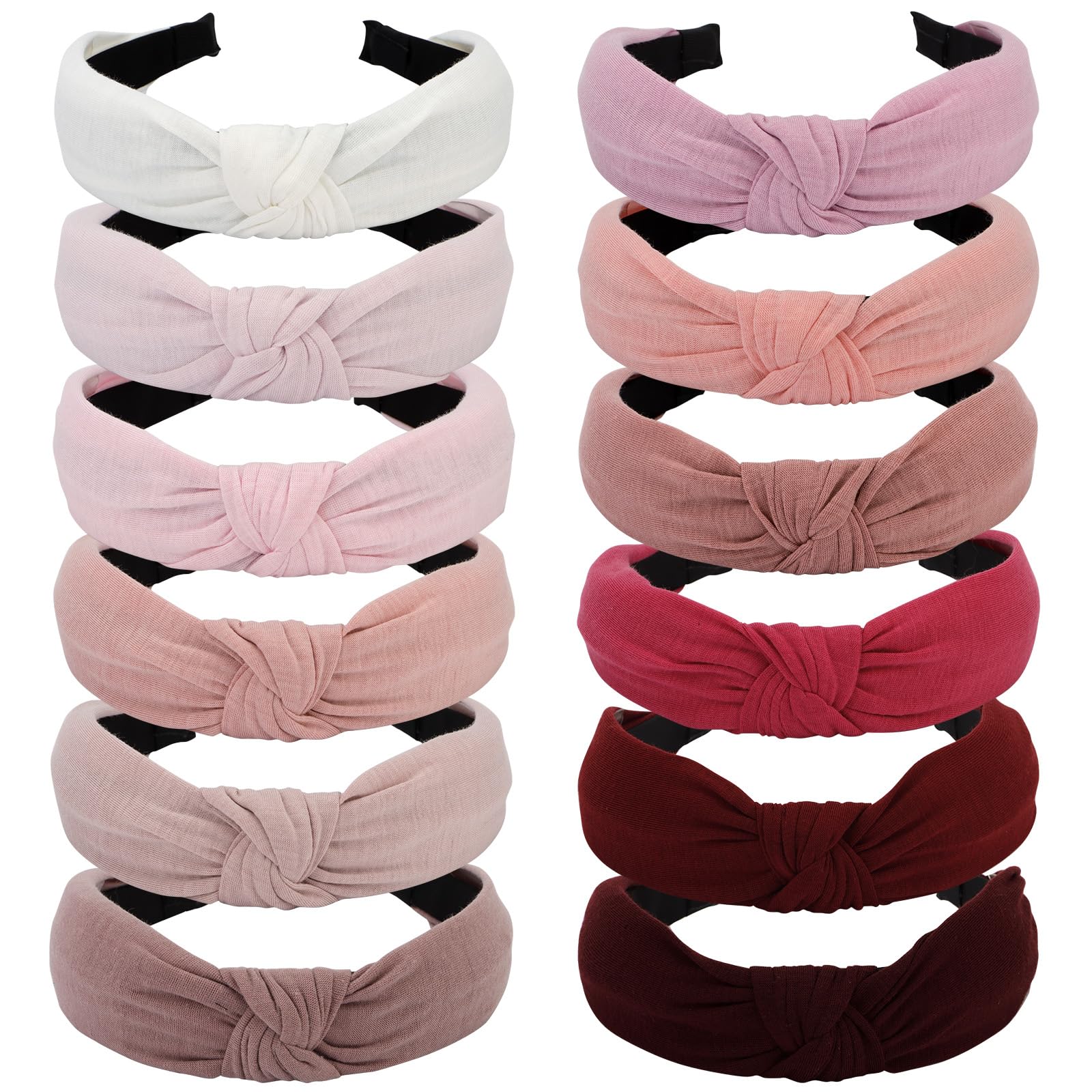 VELSCRUN 12 Pack Pink Colorful Headbands for Women, Non Slip Wide Girls Knotted Headband, Hair Band Hair Accessories, Womens Gif