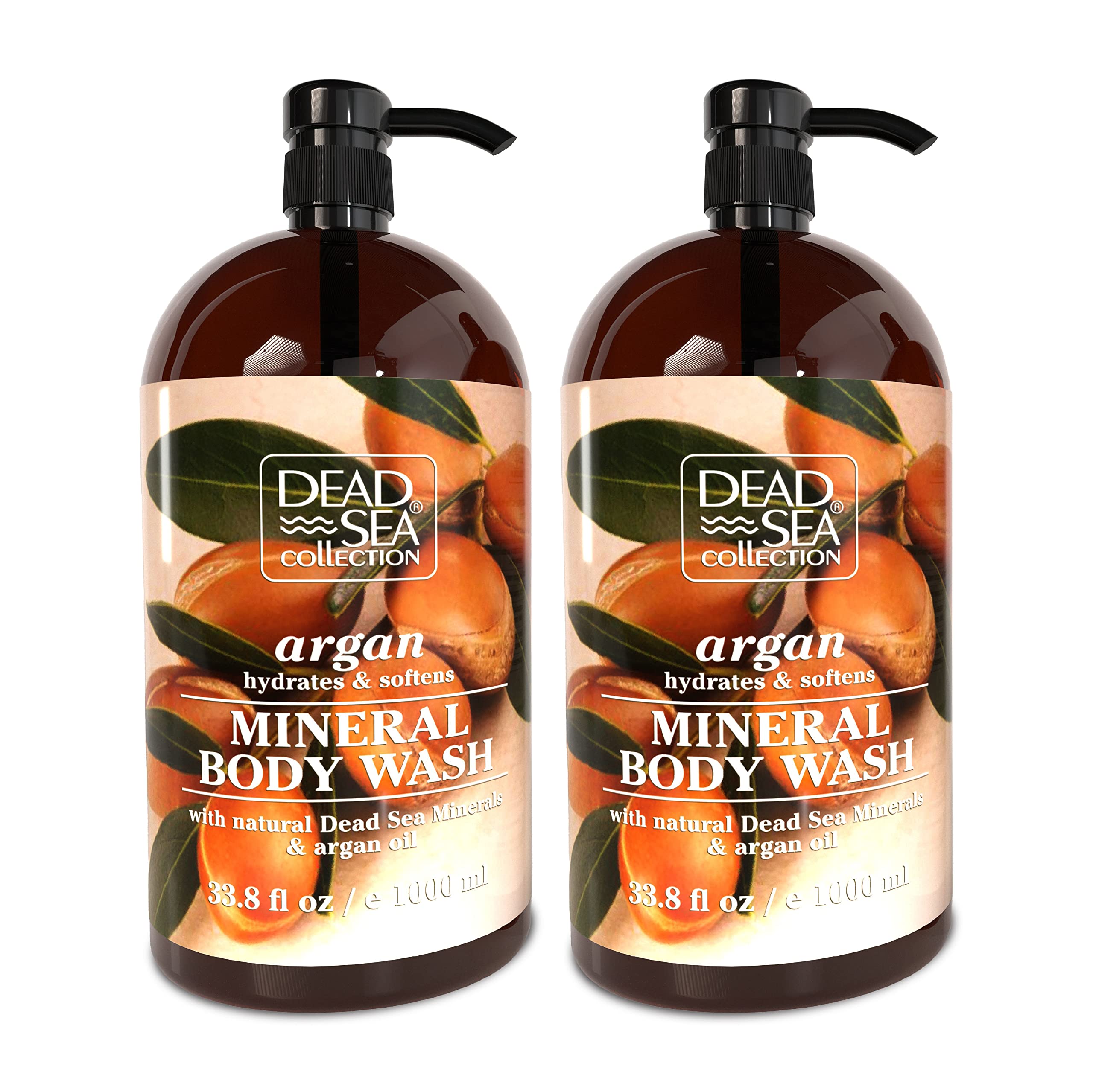 Dead Sea Collection Argan Body Wash - with Pure Sea Minerals and Argan Oil - Cleanses and Moisturizes Skin - Pack of 2 (67.6 fl.