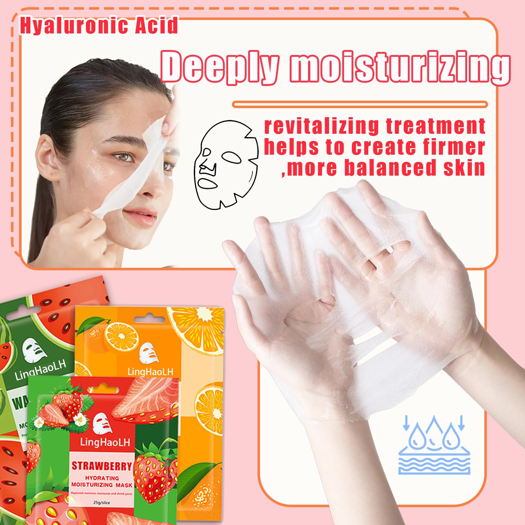 Linghaolh 20 Pack Facial Sheet Face Mask Variety Set For All Skin Types,Hydrating Moisturizing Sheet Masks Combo