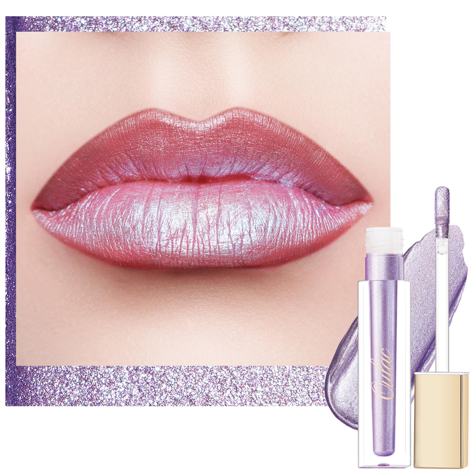 Oulac Violet Purple Lip Gloss Metallic Shine Lipstick For Women, Long Lasting Waterproof, High Impact Lip Color, Smooth Aslo For
