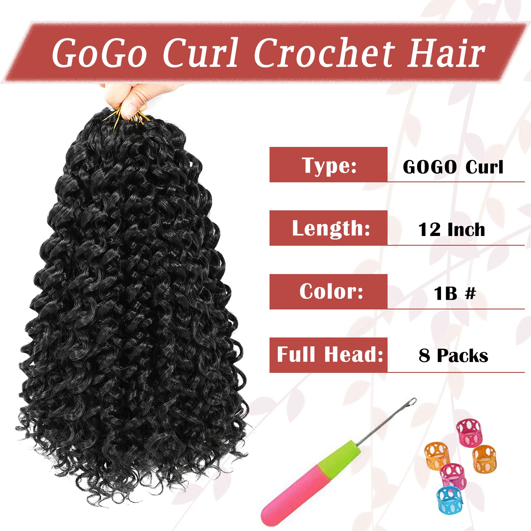 Gogo Curl Crochet Hair 12 Inch 8 Packs Dark Brown Short Curly Crochet Hair - Beach Curl Crochet Hair - Deep Wave Crochet Hair -