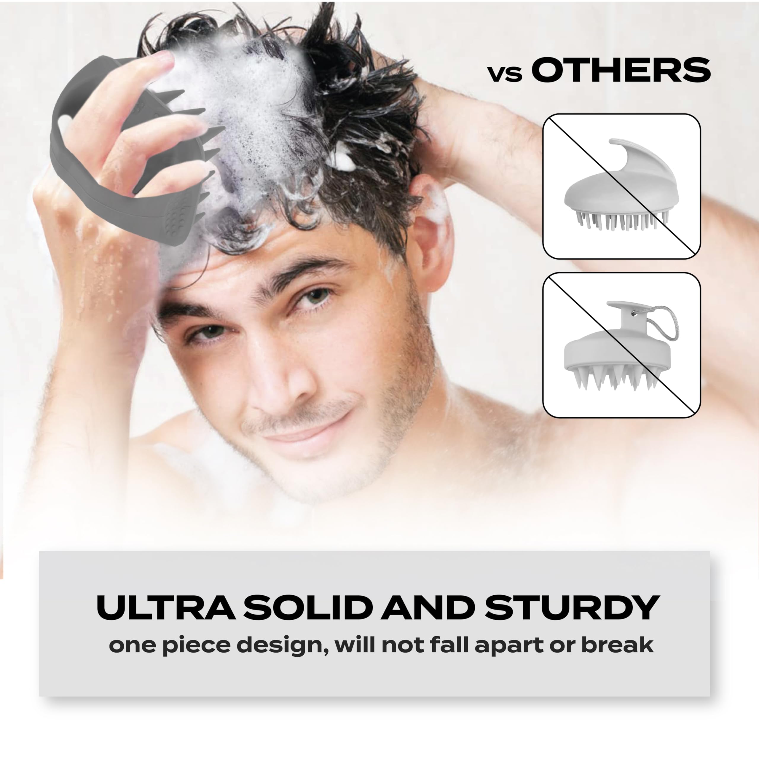 TADA BEAUTY - Long Bristle Large Square Silicon Shampoo Brush Head Scalp Massager Scrubber for Men and Women for Hair Growth Dan