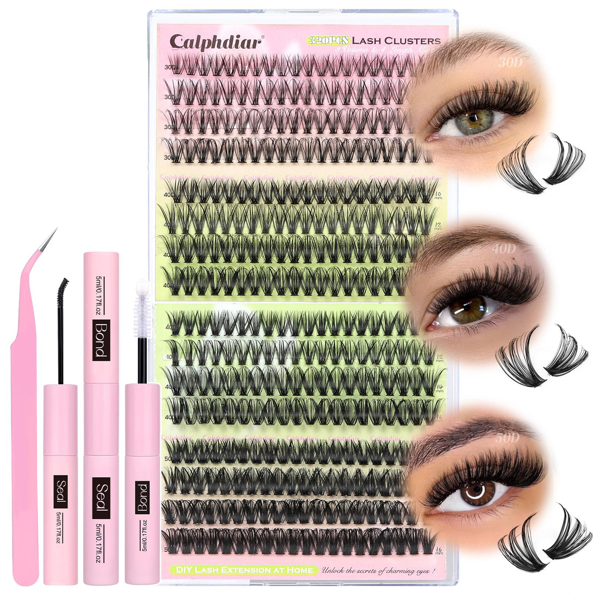 Lash Extension Kit Wispy Lashes Clusters 320Pcs Eyelash Extension Kit With Lash Bond And Seal Waterproof Lash Clusters Kit D Cur