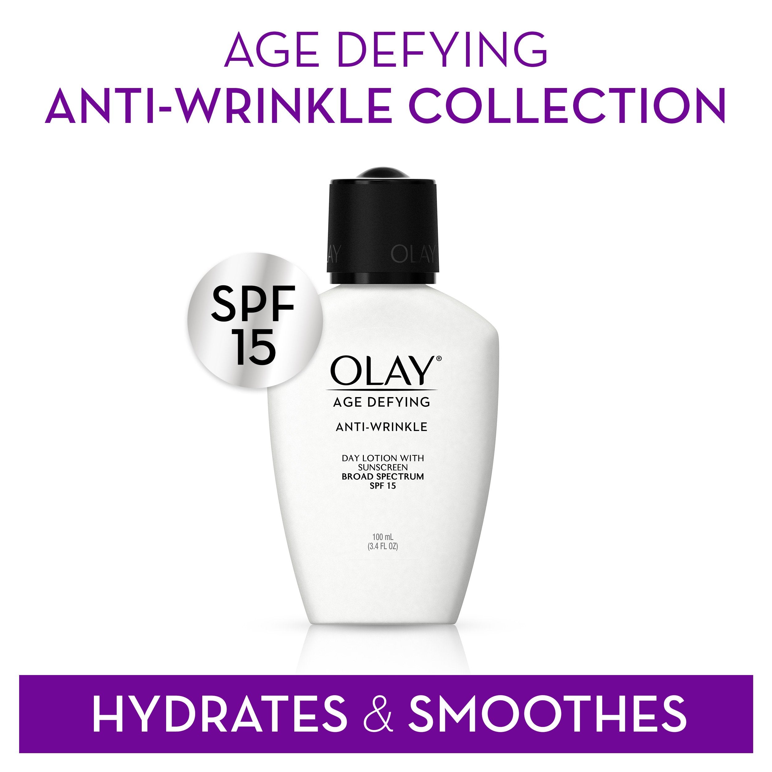Olay Face Moisturizer Age Defying, Anti-Wrinkle Day Lotion With Sunscreen, Broad Spectrum , Spf 15, 3.4 Oz. (Pack Of 3) Packagin
