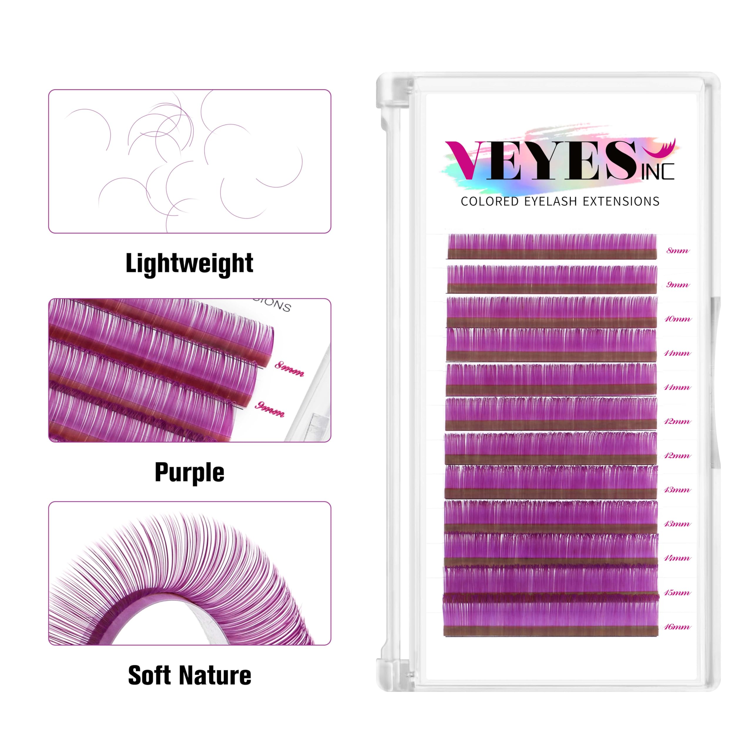 Veyes Inc Colored Lash Extensions 03 05 07 15 C/D Curl 8-16Mm Mixed Length Tray, Premium Individual Silk Eyelashes, Professional