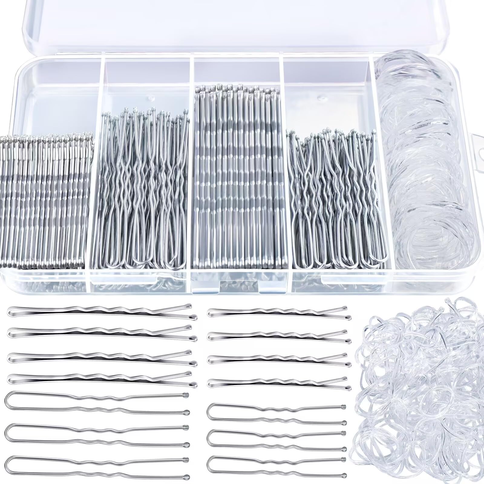 Teenitor 300pcs Silver Bobby Pins Hair Pins Kit, 100pcs Bobby Pins 100pcs Hair Pins for Women, Hair Pins for Buns, 100pcs Hair B