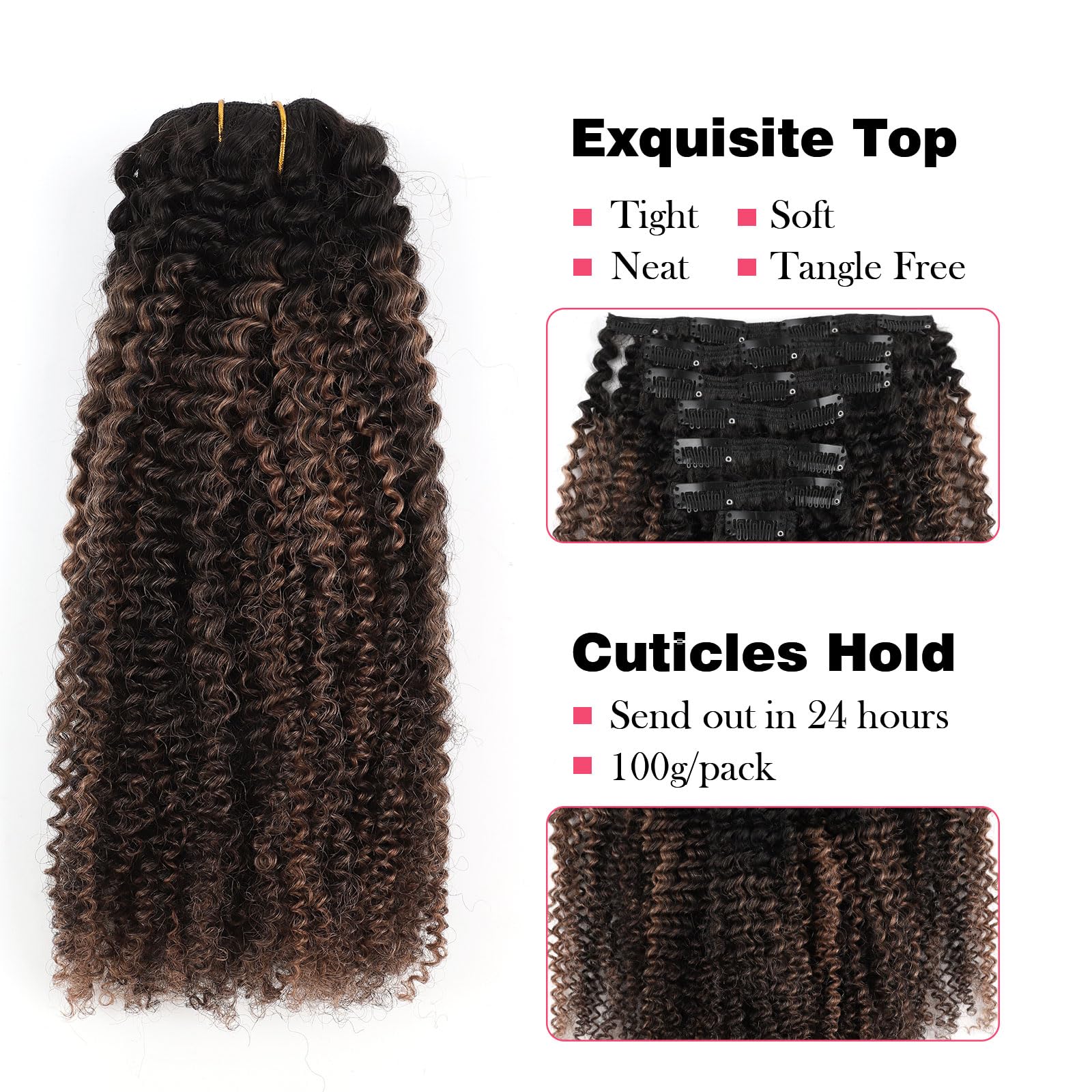 Sassina Afro Curly Clip In Human Hair Extensions Thick Double Weft Clip Ins Natural Black To Ginger Clip Ins Extensions For Full