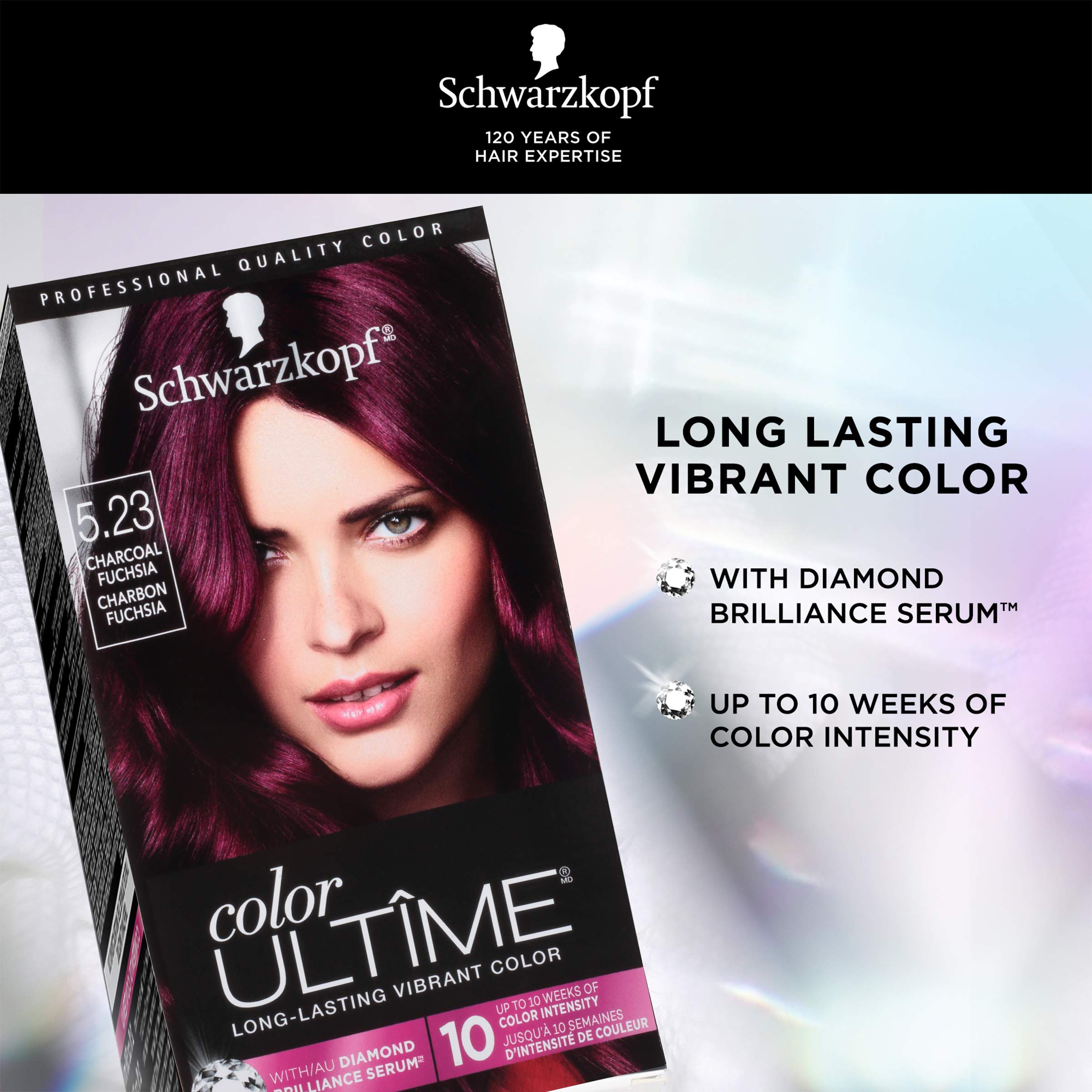 Schwarzkopf Color Ultime Hair Color, 5.23 Charcoal Fuchsia, 1 Application - Permanent Hair Dye For Vivid Color Intensity And Fad