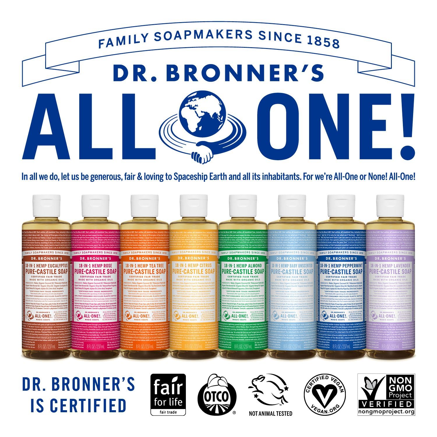 Dr. Bronner'S - Pure-Castile Liquid Soap (Lavender, 8 Ounce) - Made With Organic Oils, 18-In-1 Uses: Face, Body, Hair, Laundry,
