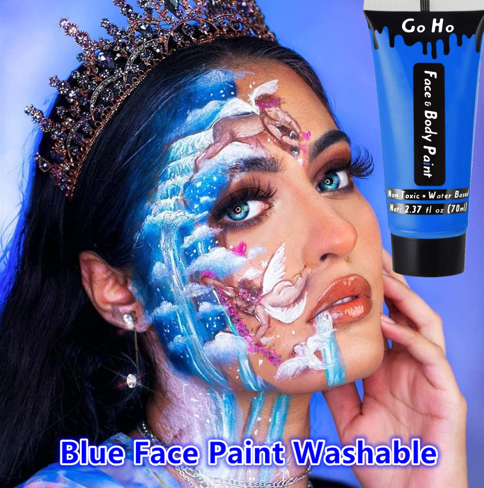 Go Ho Red White And Royal Blue Face Body Paint(7 Oz) For Halloween Makeup,Cream Water Based Vampire Skeleton Face Paint For Adul