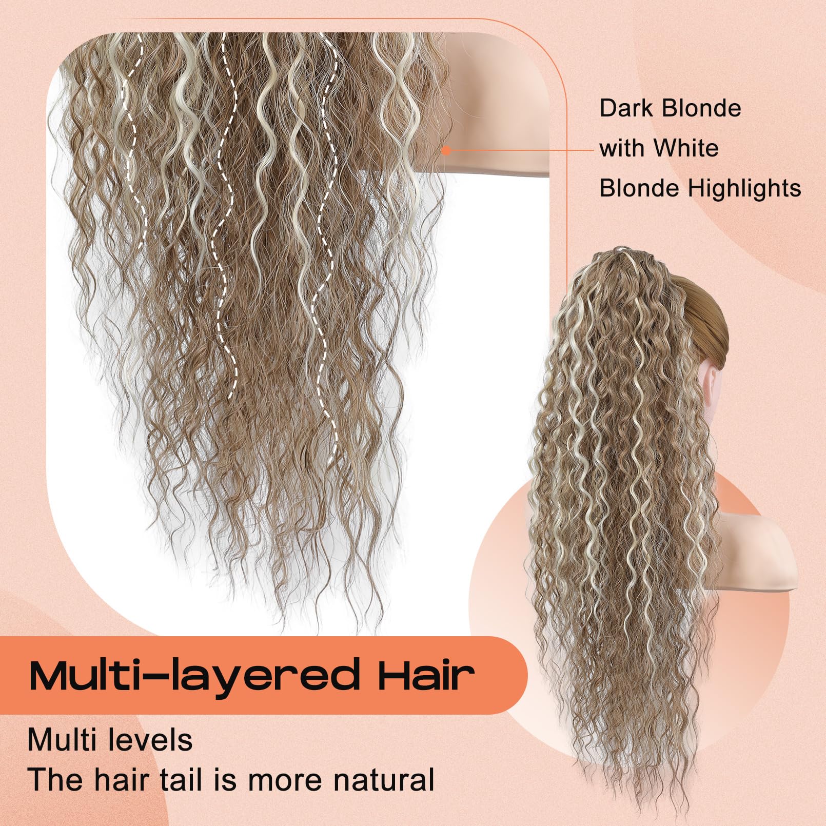 Seikea Highlight Drawstring Ponytail Extension, Pt005 Isabella 26'' Long Bohemia Curly Pony Tail Multi Layered Light Soft Clip I