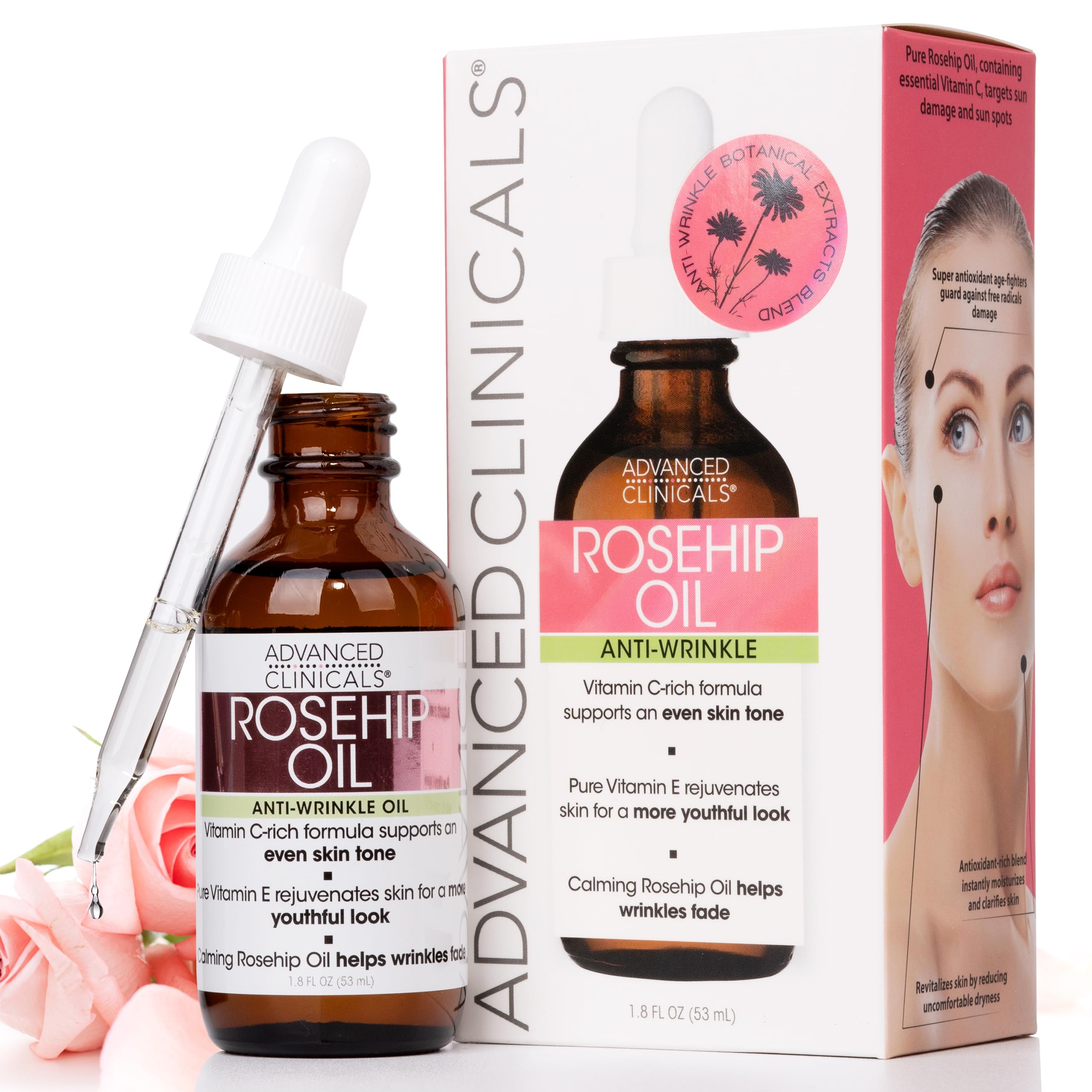 Advanced Clinicals Rosehip Oil For Face | Anti Wrinkle Facial Skin Care Serum | Vitamin C Serum Moisturizer Face Oil W/Vitamin E
