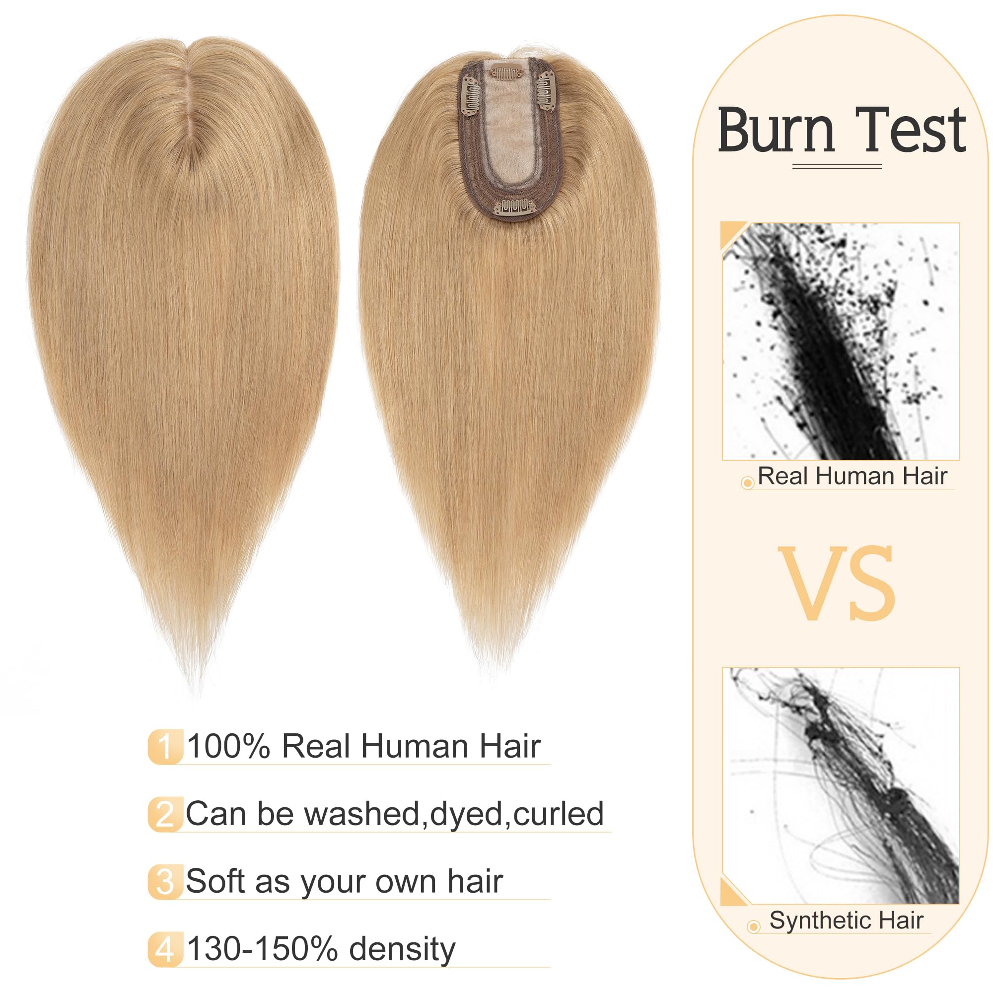SEGO Human Hair Toppers for Women With Thinning Hair 7 * 13CM Silk Base 100% Real Human Hair Clip in Top Wiglet Hair Pieces -16