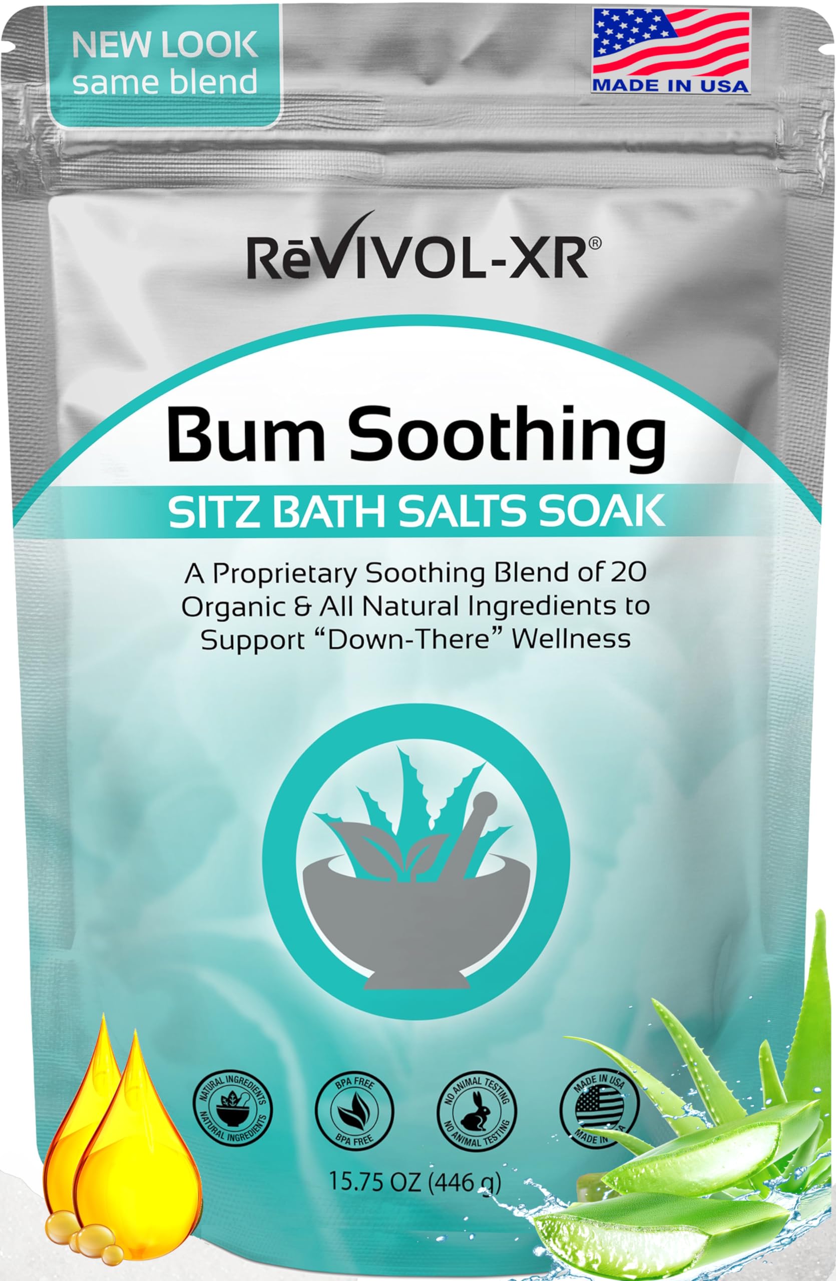 Sitz Bath For Hemorrhoids Soothing 20-In-1 Salts Soak Mix, Concentrated Pouch Makes 15 Toilet Seat Basin Sit Soaks. Made-In-Usa