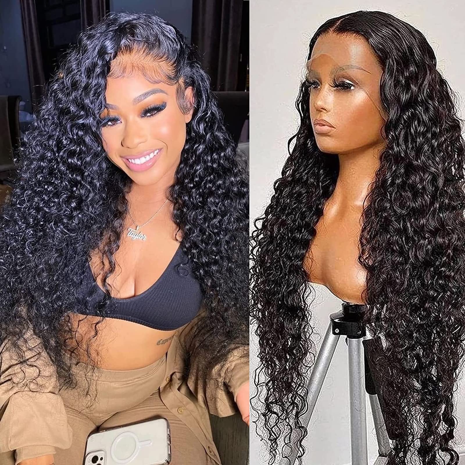 Snjon 13X6 Lace Front Wigs Human Hair 180 Density Hd Transparent Frontal Wigs Human Hair Water Wave Wigs For Women Curly Lace Fr