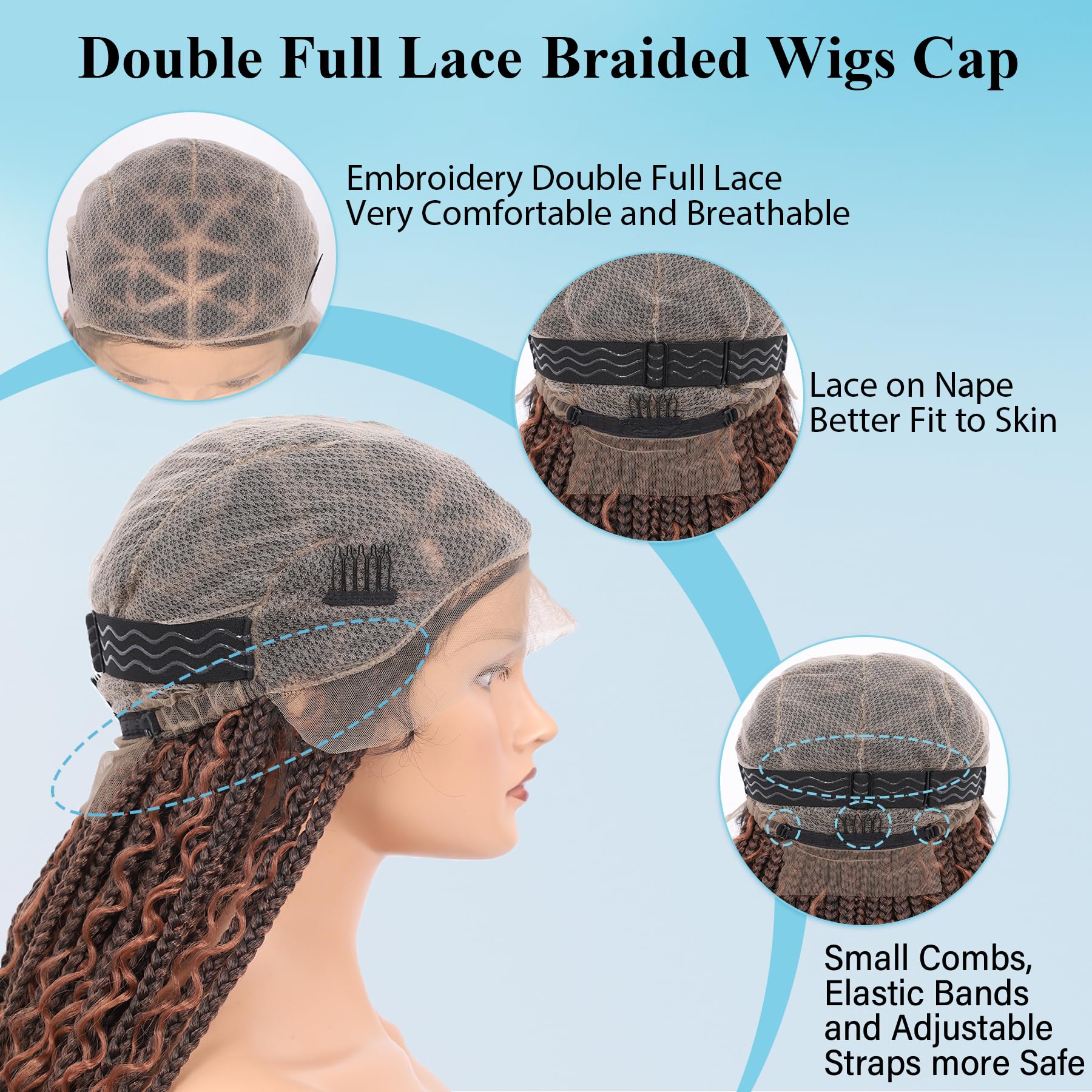 Olymei Boho Braided Wig Box Braid Wig For Women Triangle Knotless Braided Wig With Curly Hair Braided Lace Wigs Human Hair Blend