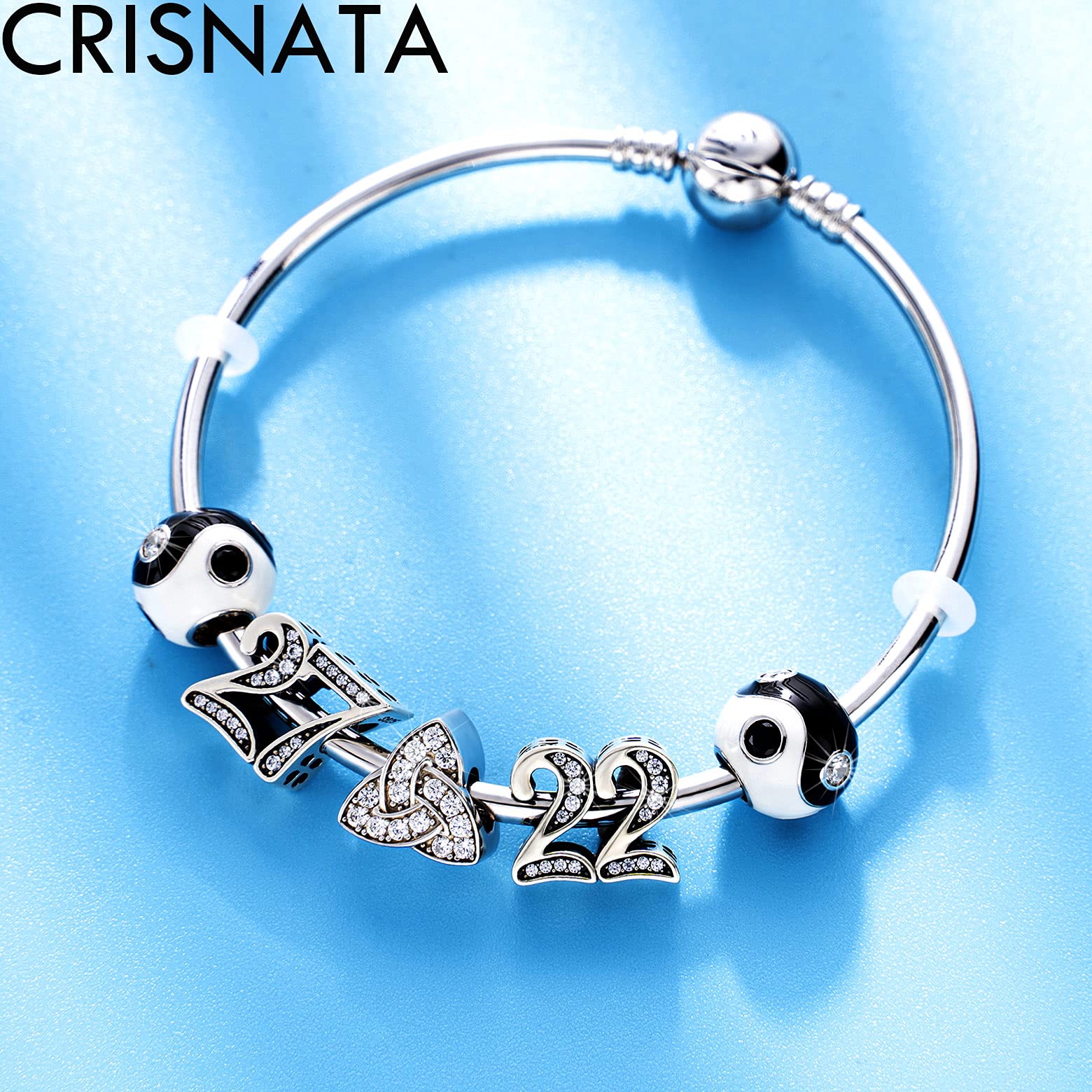 22 Birthday Charms fits Pandora Wedding Bracelet, 925 Sterling Silver 22nd Anniversary Beads with CZ Birthstones, Number 22 Year