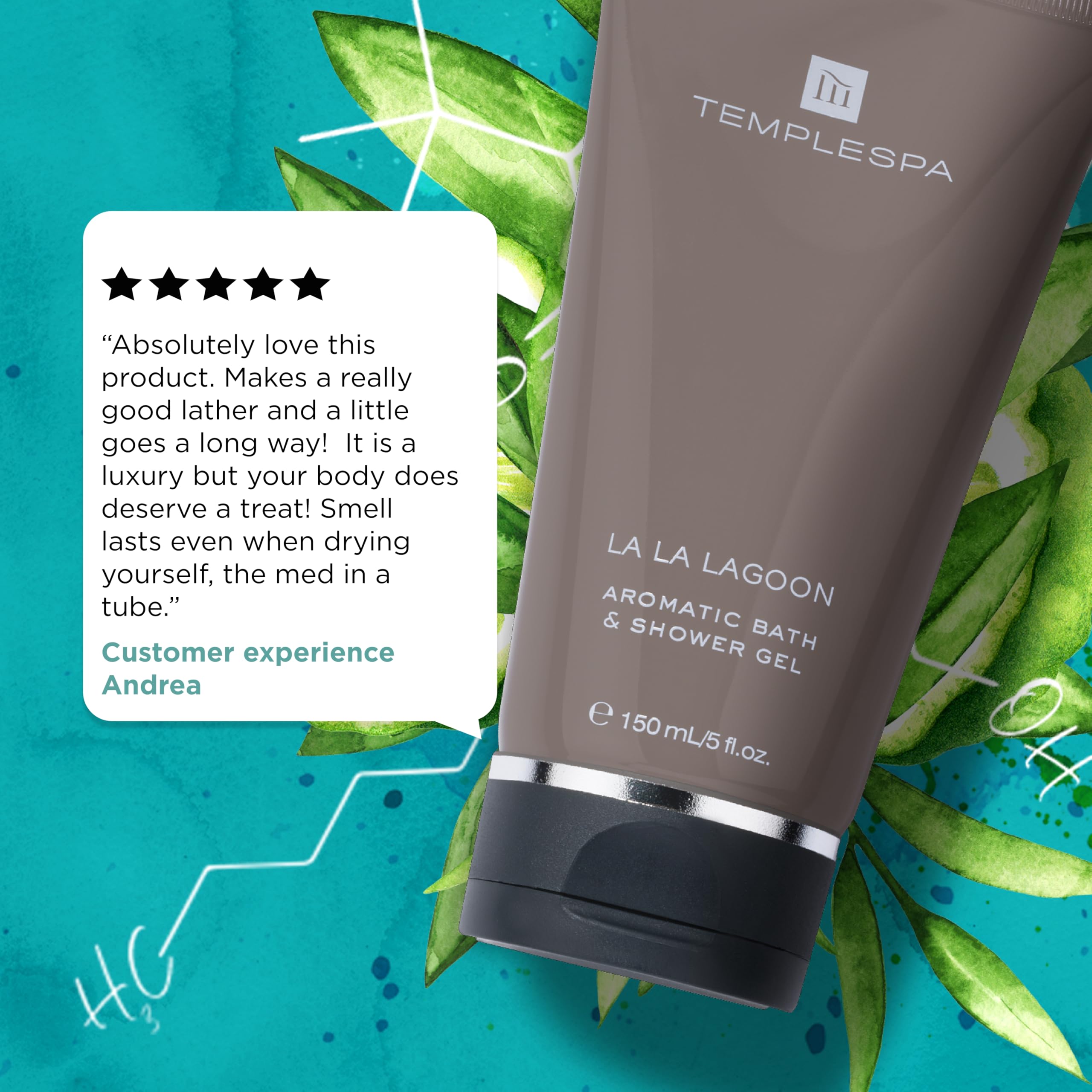 Templespa | La La Lagoon | Luxury Bath And Shower Gel For Cleansing, Fresh Skin, Smooth Texture, Natural Ingredients, Free From