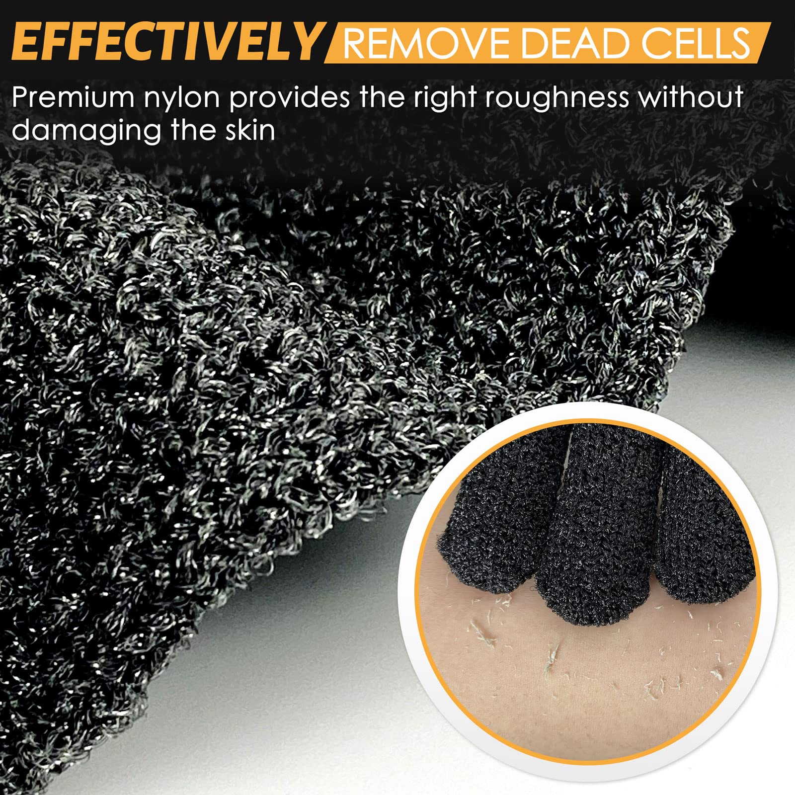 Mig4U Exfoliating Shower Gloves 2 Pairs, Bath Scrub Glove Medium To Heavy Body Dead Skin Removal, Deep Exfoliate Sponge Loofah F