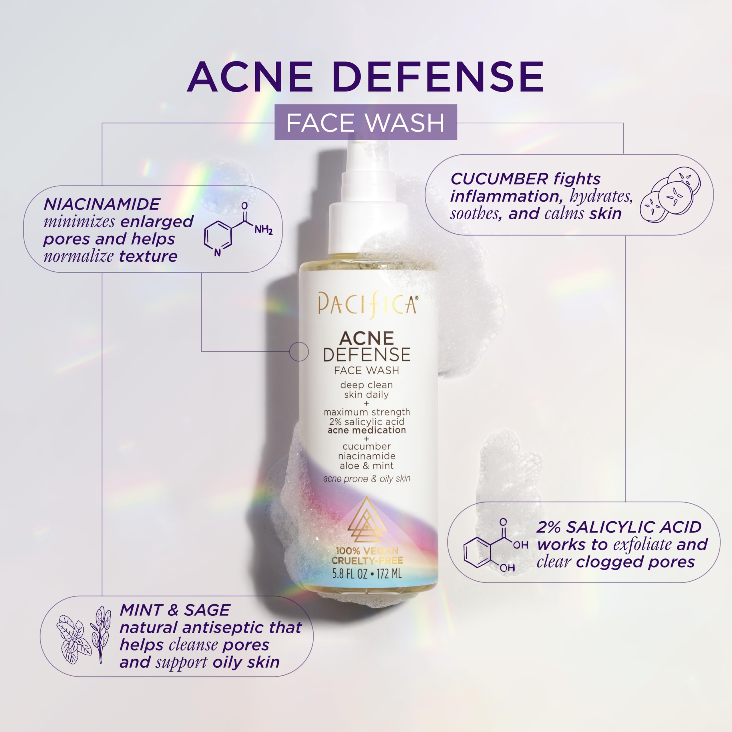 Pacifica Acne Defense Face Wash Unisex 5.8 Oz