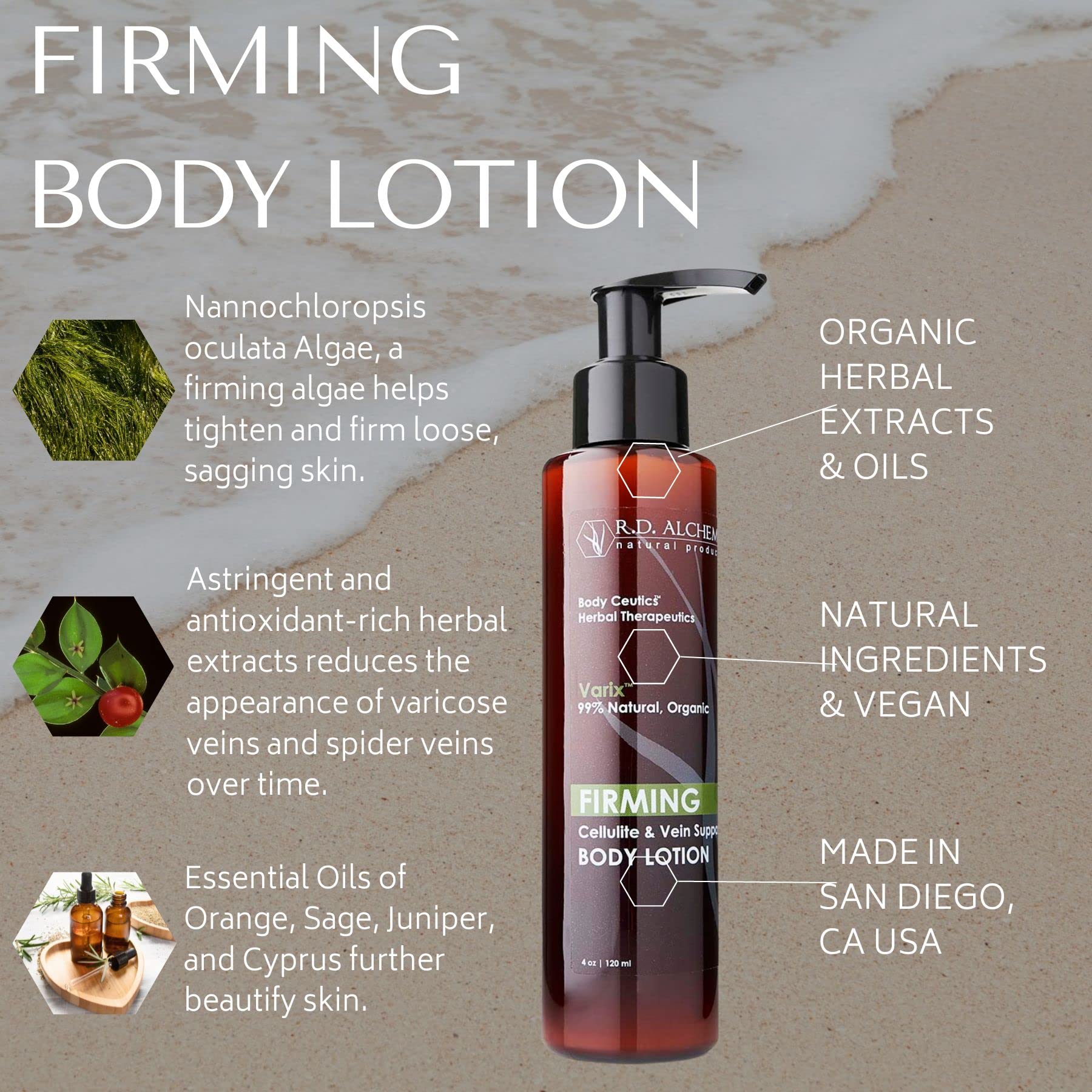 RD Alchemy - Natural & Organic Firming Body Lotion for Cellulite, Crepey Skin. Firming Herbal Extracts improve the appearance of