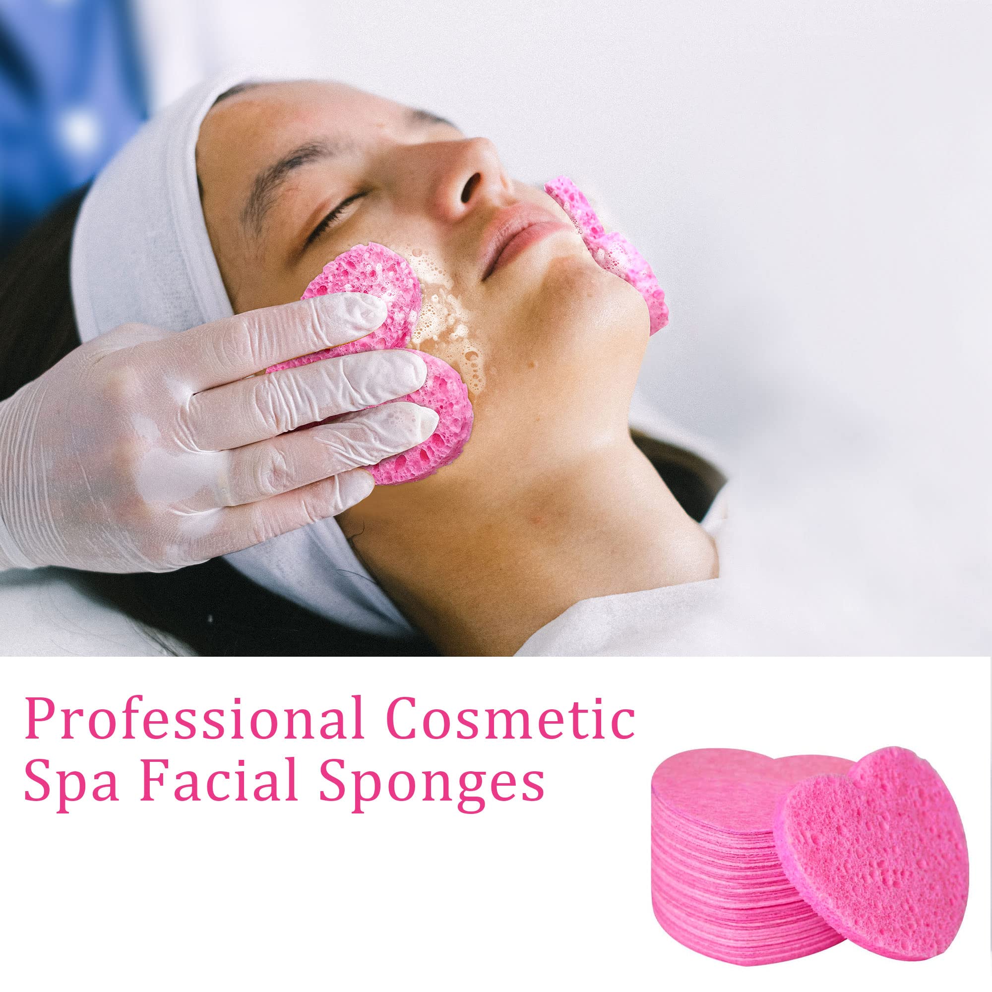 60-Count Kickleen Compressed Cellulose Heart Shape Facial Sponges | 100% Natural Cosmetic Spa Sponges For Facial Cleansing | Exf