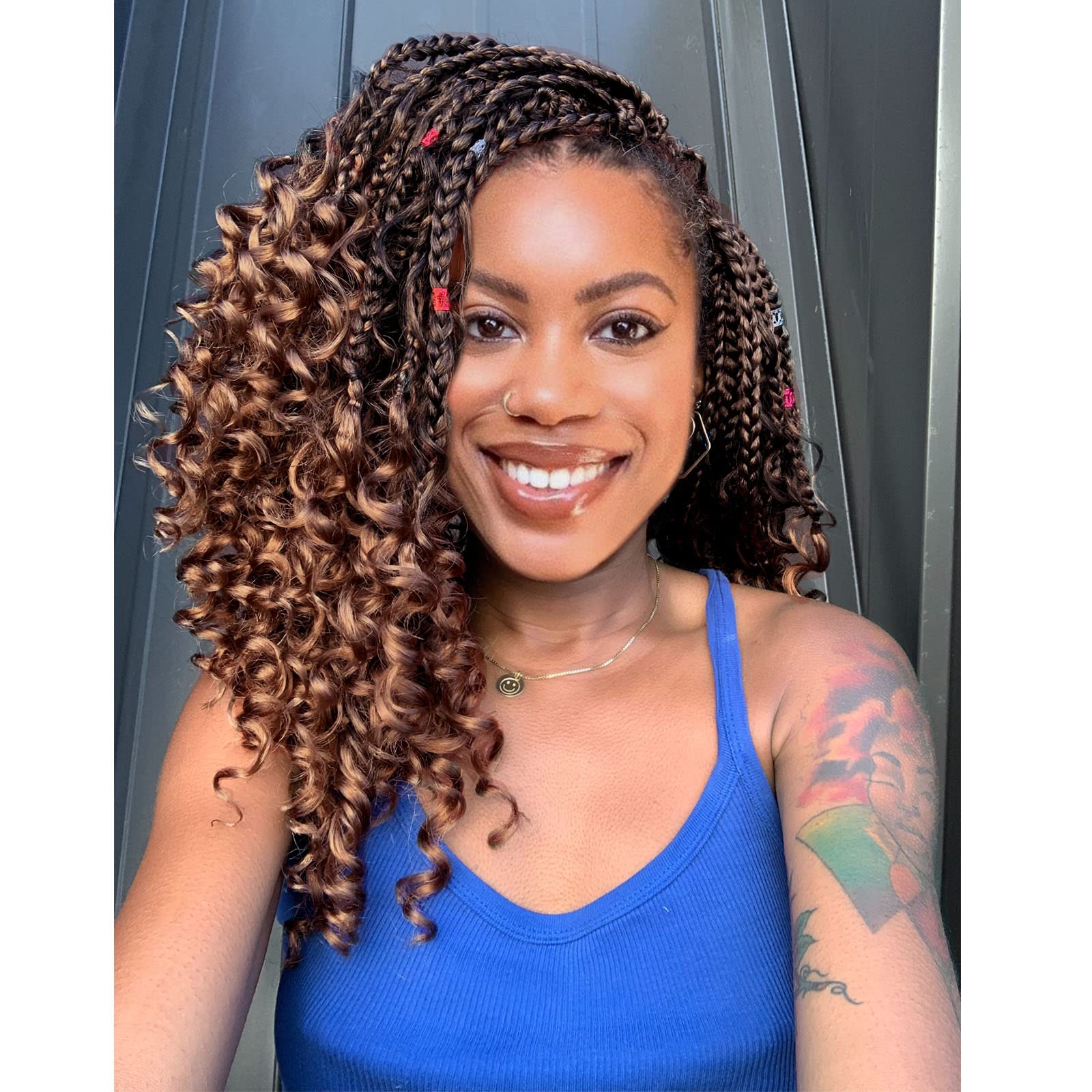 Goddess Box Braids Crochet Hair Pre-looped Bohomian Crochet Box Braids Curly Ends 14 Inch 8 Packs 3X Crochet Braids for Women Sy
