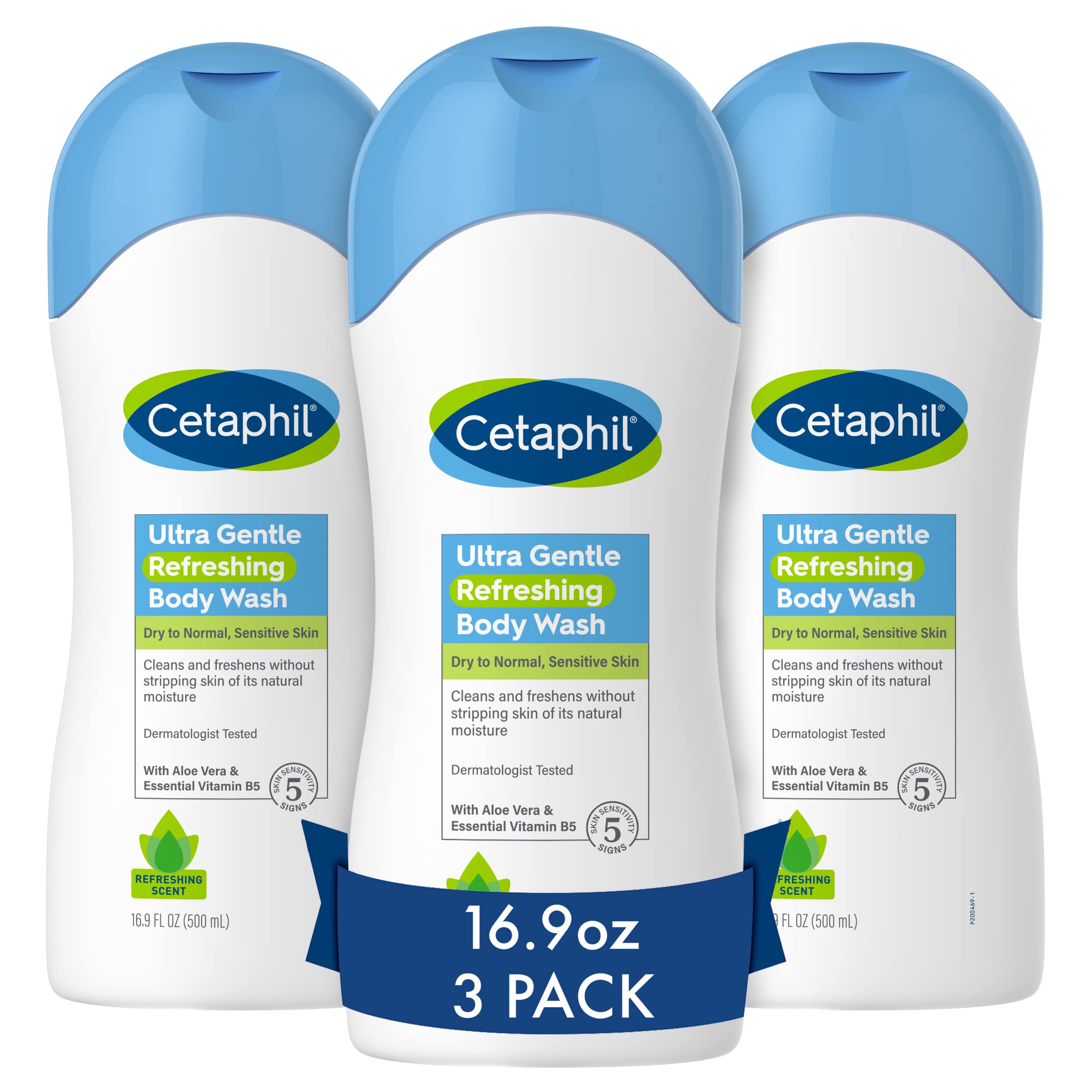 Cetaphil Ultra Gentle Refreshing Body Wash, Refreshing Scent For Dry To Normal, Sensitive Skin, 16.9Oz Pack Of 3, With Aloe Vera