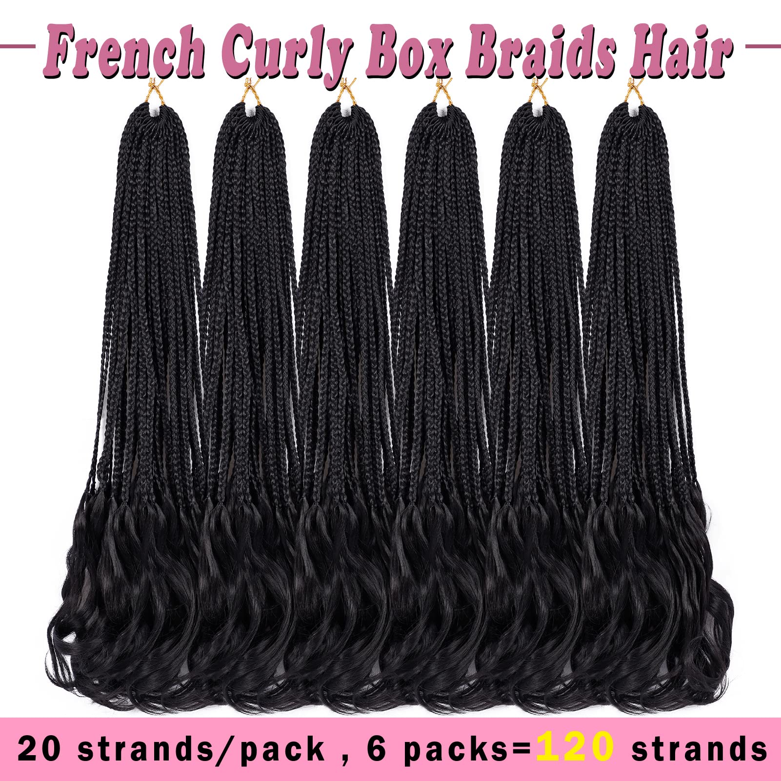 French Curl Crochet Braids 22 Inch 6 Packs Goddess Box Braids Crochet Hair Pre Looped French Curly Braiding Hair Crochet Box Bra