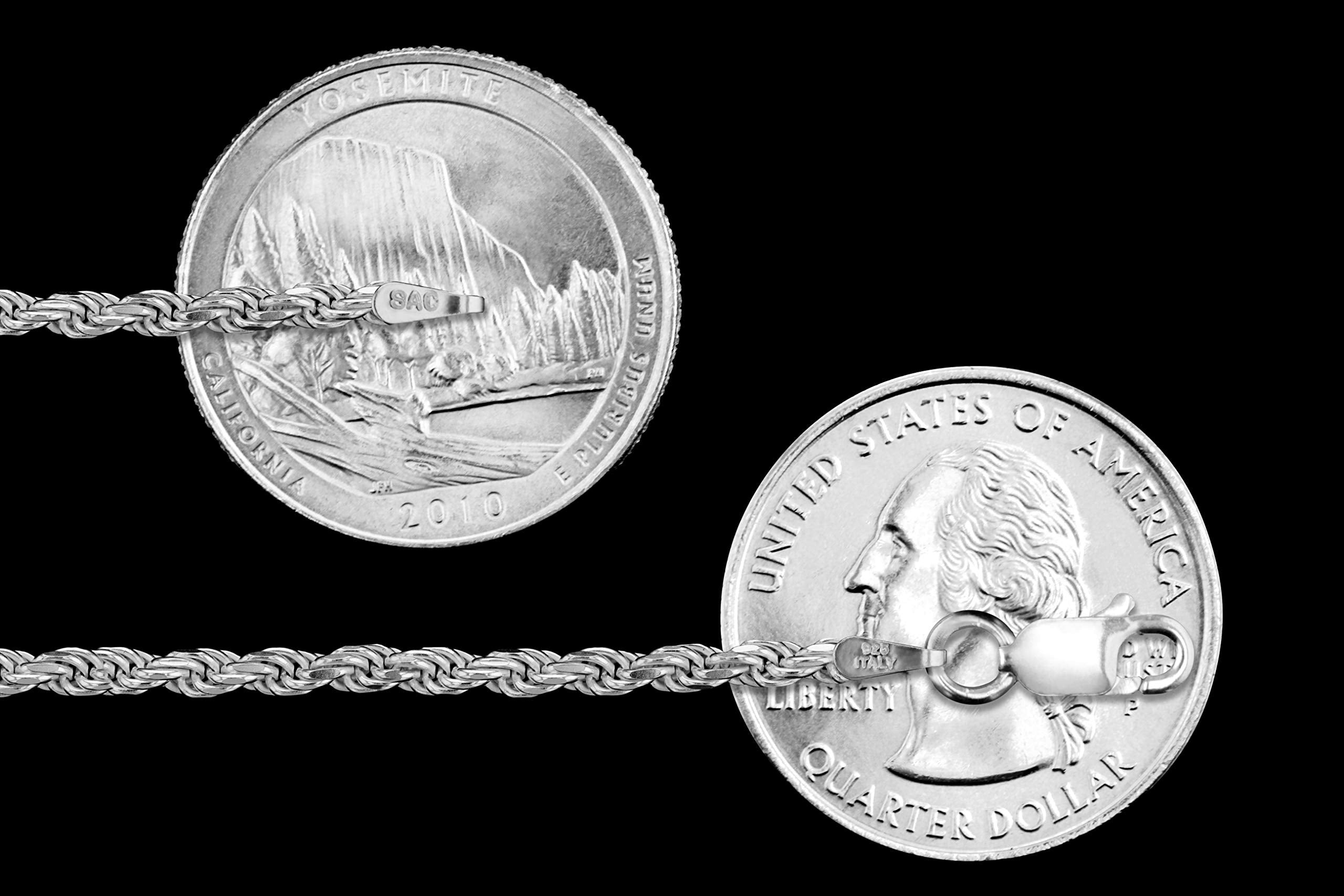 Sterling Silver Diamond-Cut Rope Chain 2.5mm Solid 925 Italy New Bracelet 10