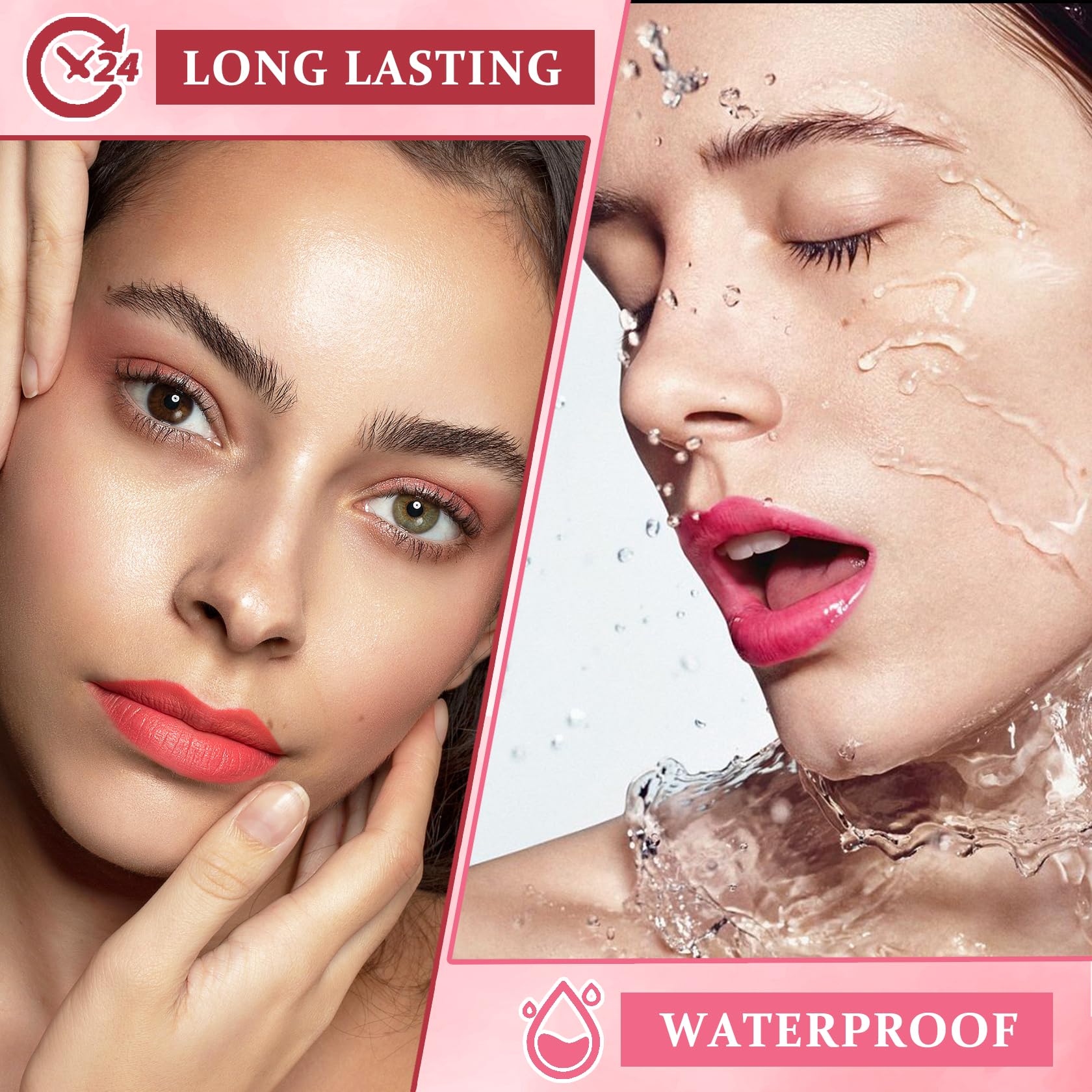 2Pcs Lip Tint Lip Stain Set, Velvet Lip Gloss Water Lip Tint Stain Multipurpose Liquid Lipstick Lip Stain Long Lasting Waterproo