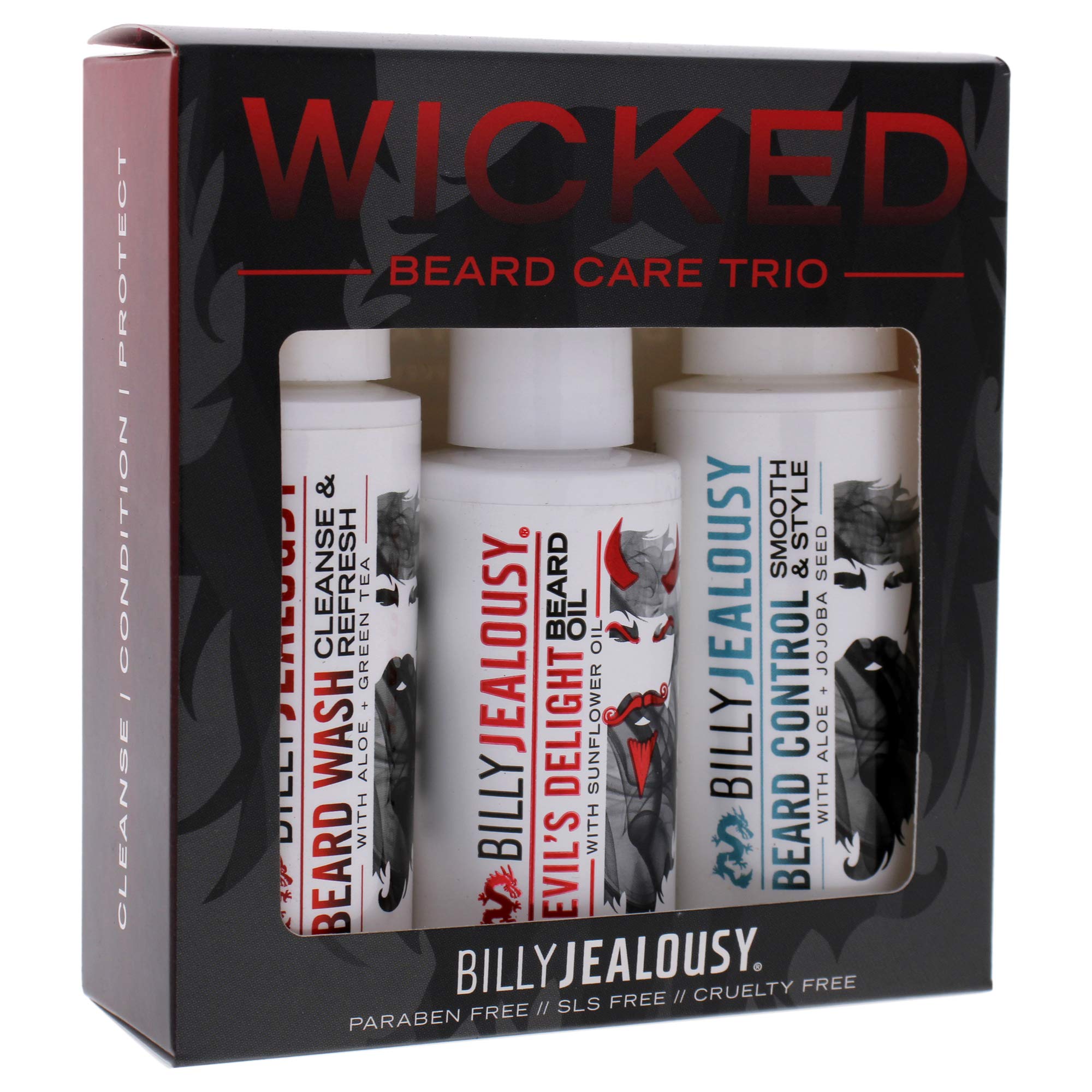 Billy Jealousy Wicked Beard Trio Kit with Beard Wash, Leave-In Conditioner and Devils Delight Oil to Cleanse, Nourish, Soften & 