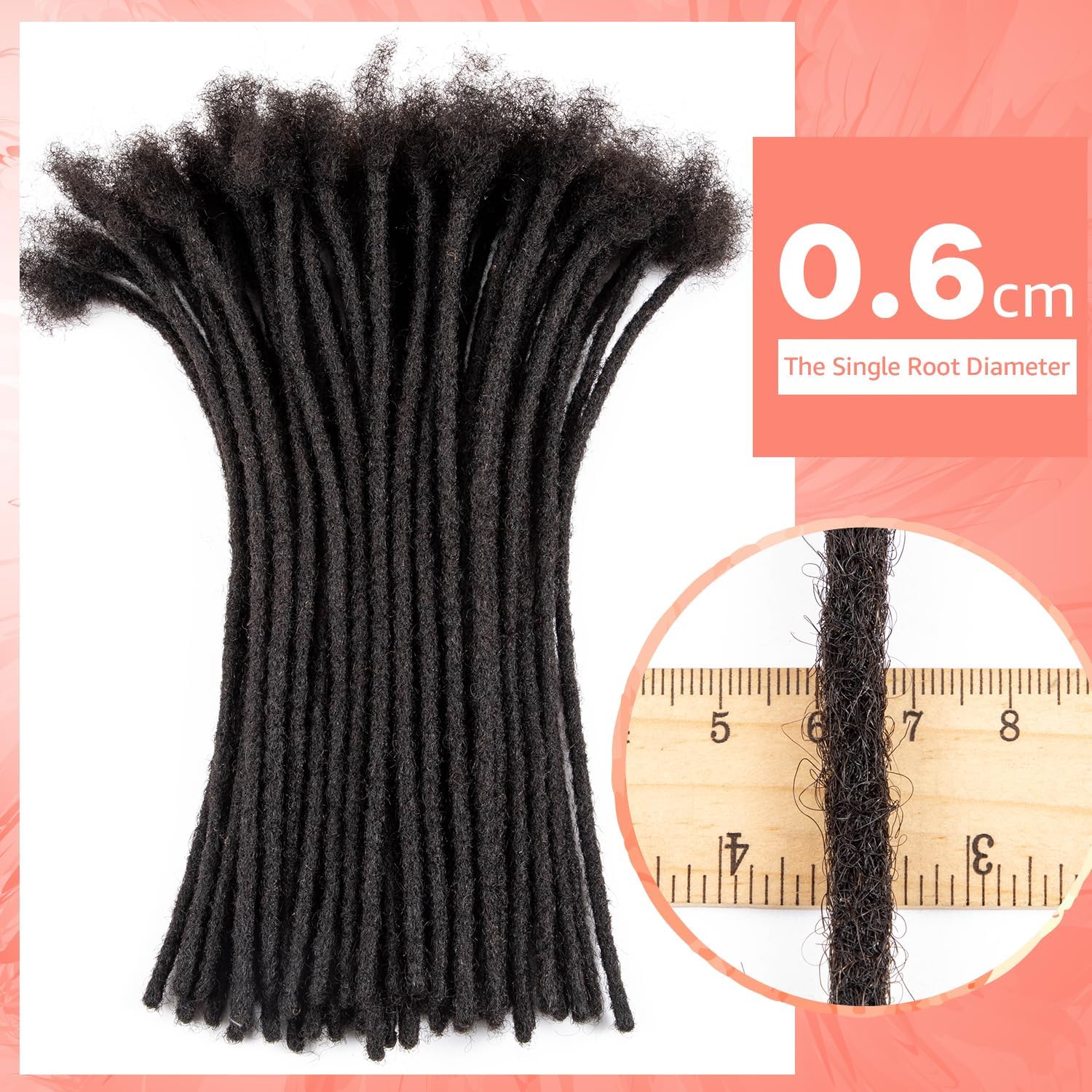 Teresa 18 Inch 0.6Cm Width Loc Extension Human Hair Natural Black 70 Strands Full Hand-Made Permanent Locs Extensions Can Be Dye