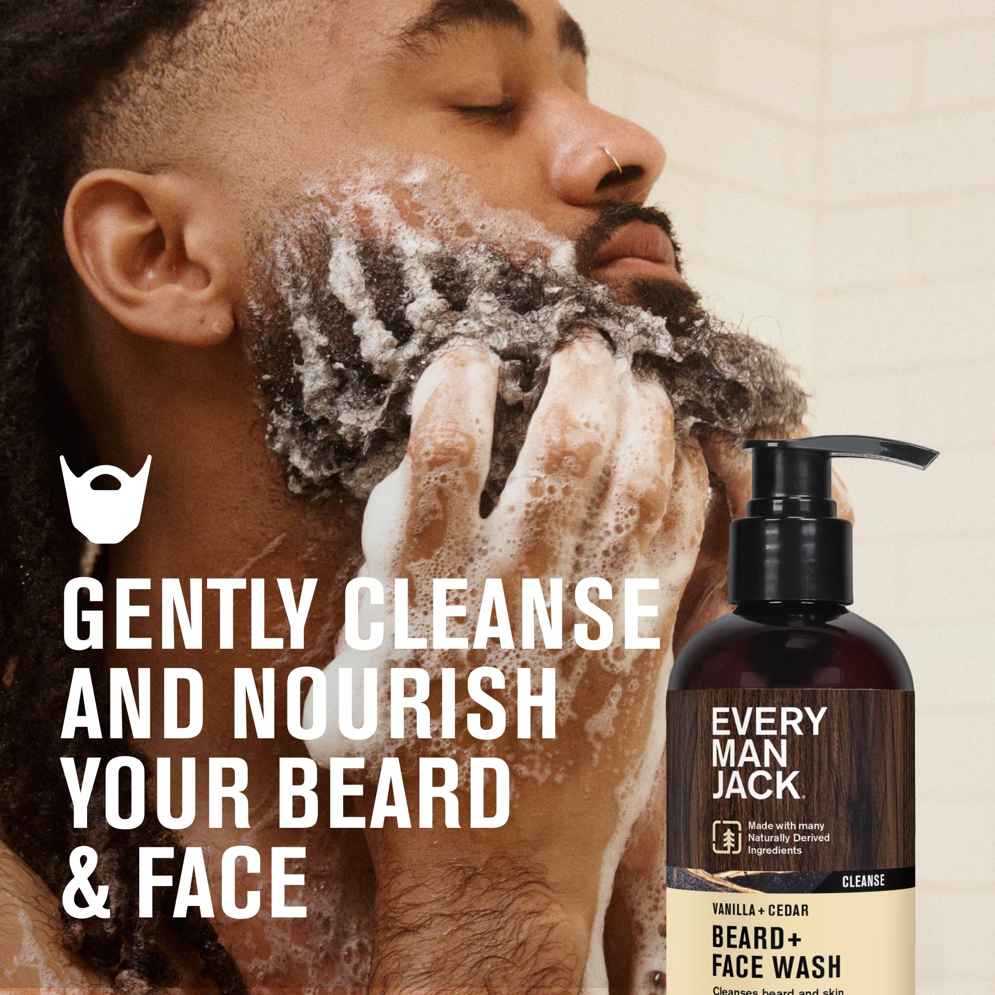 Every Man Jack Beard + Face Wash - Vanilla & Cedar Fragrance - Cleans & Softens Your Beard and Skin - Naturally Derived w/Aloe a