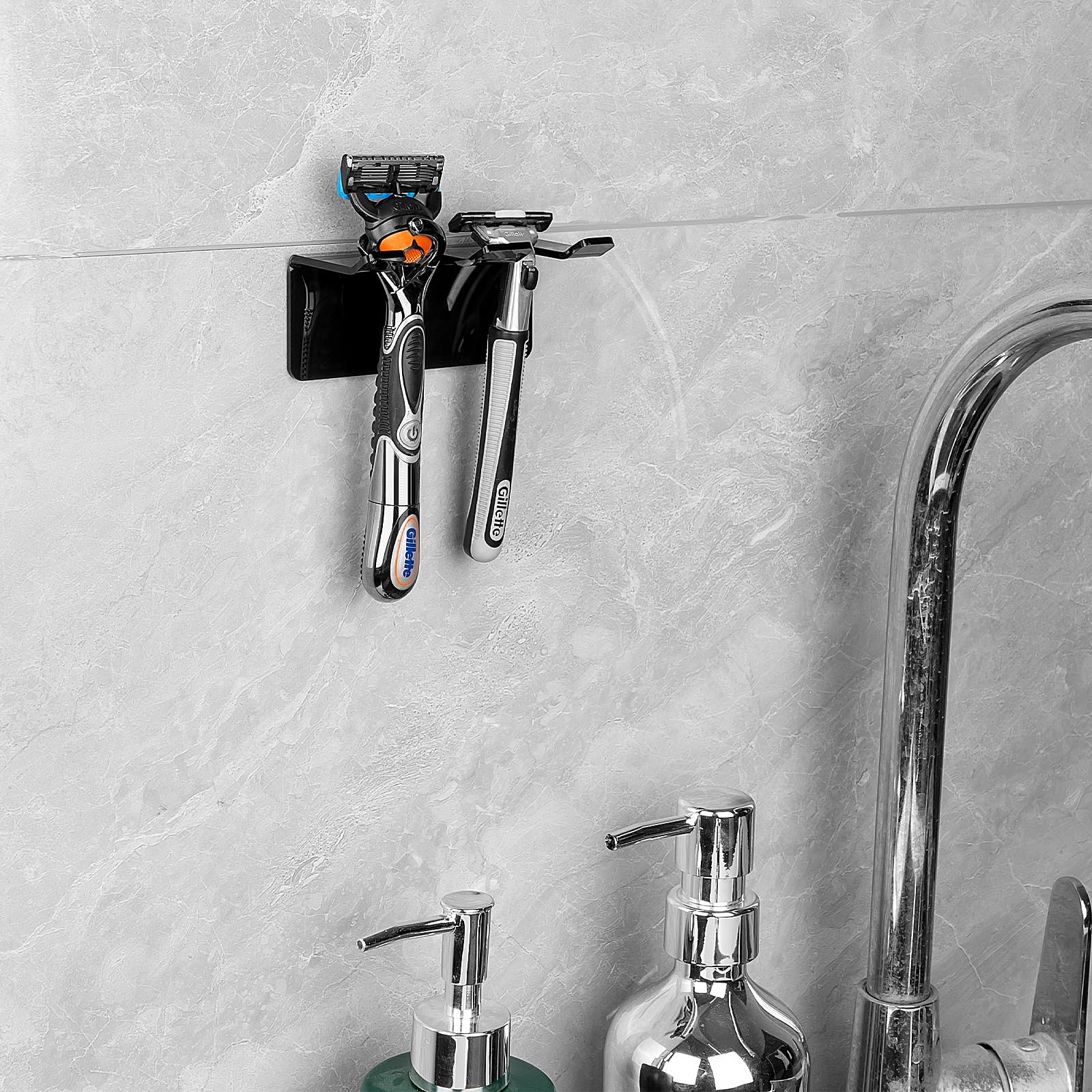 Luexbox Safety Razor Holder For Shower Wall, Self Adhesive Razor And Brush Stand For Bathroom, Shaving Brush Stand Compatible Wi