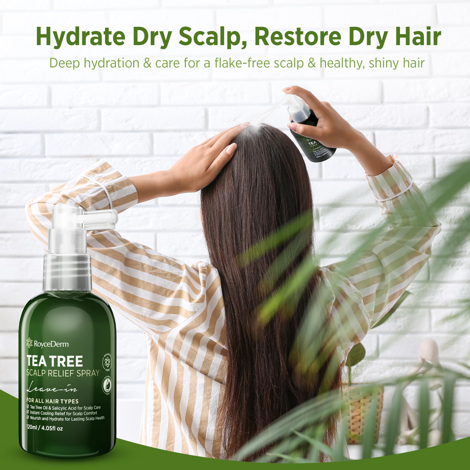RoyceDerm Tea Tree Scalp Relief Spray: Leave-In Scalp Care for Dry, Flaky, and Itchy Scalp - Tea Tree Oil Formula for Comfort, H