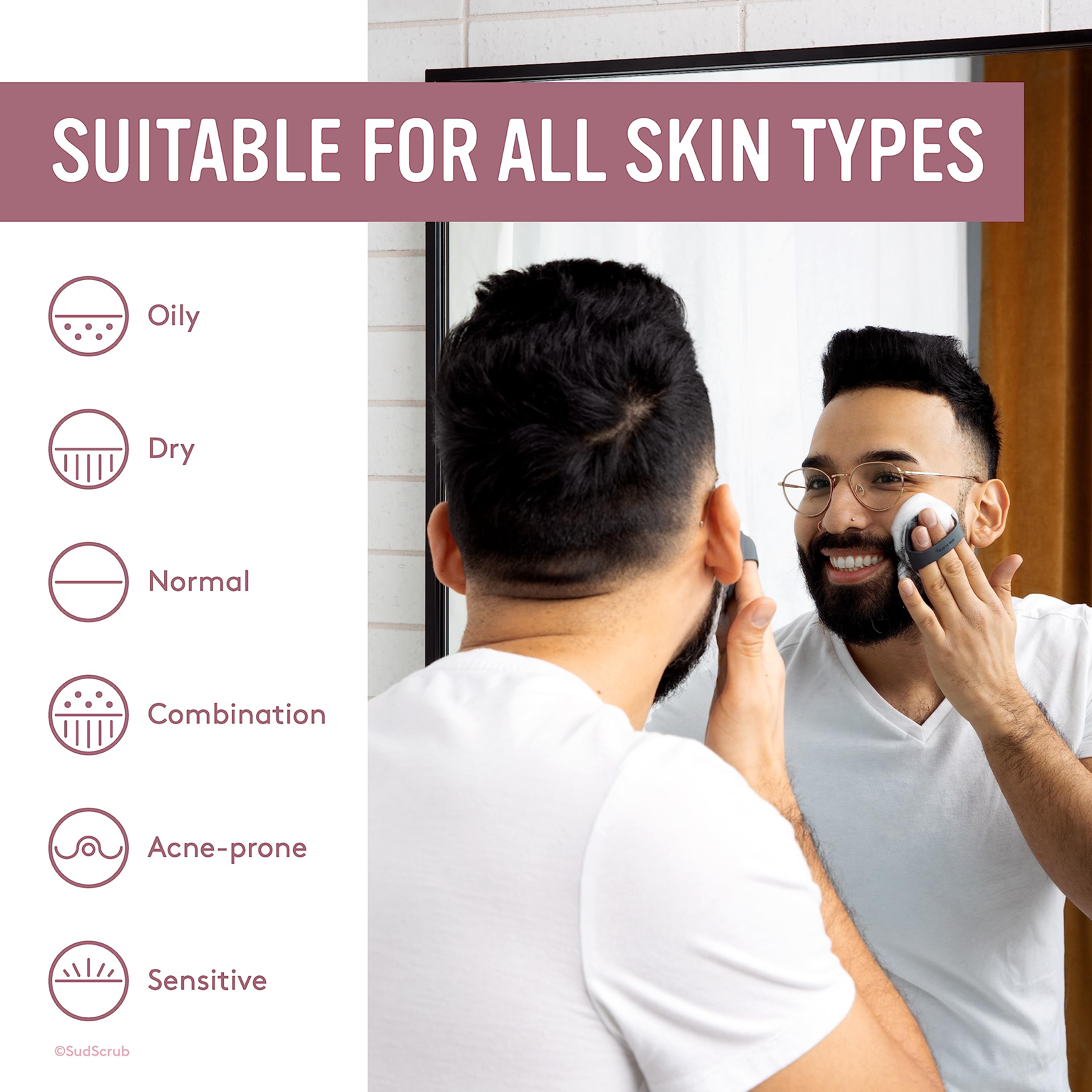 Sud Scrub Antimicrobial Silicone Face Scrubber, 1 Pack, Gentle Face Exfoliator For Sensitive Skin, Eco Friendly Facial Cleansing