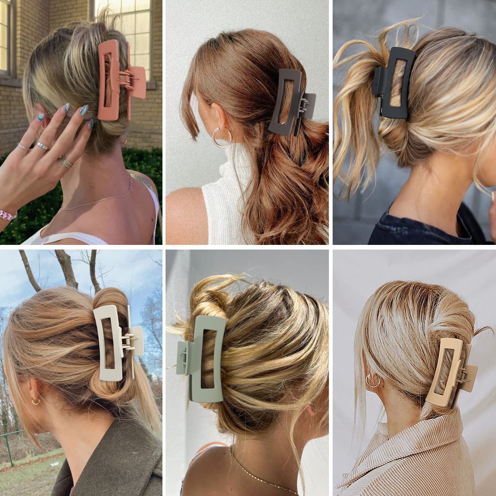Sisiaipu 4 Inch Big Hair Claw Clips 6 Pcs for Thick Hair Square Hair Clips for Women Rectangle Nonslip Acrylic Banana Jaw Clips