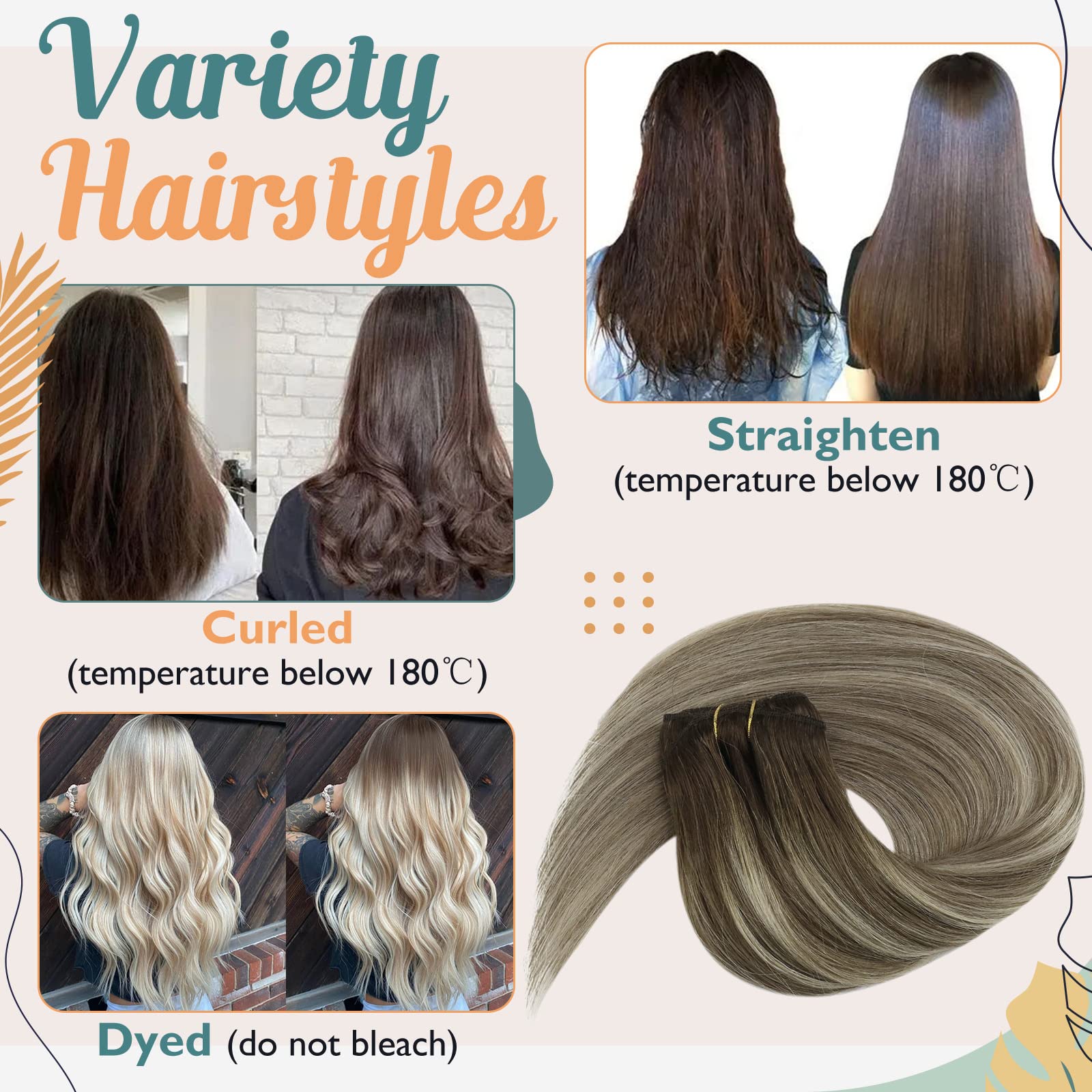 Vesunny Clip In Human Hair Extensions Balayage Brown Clip On Hair Extensions Real Human Hair Long Straight Clip In Ombre Hair Ex