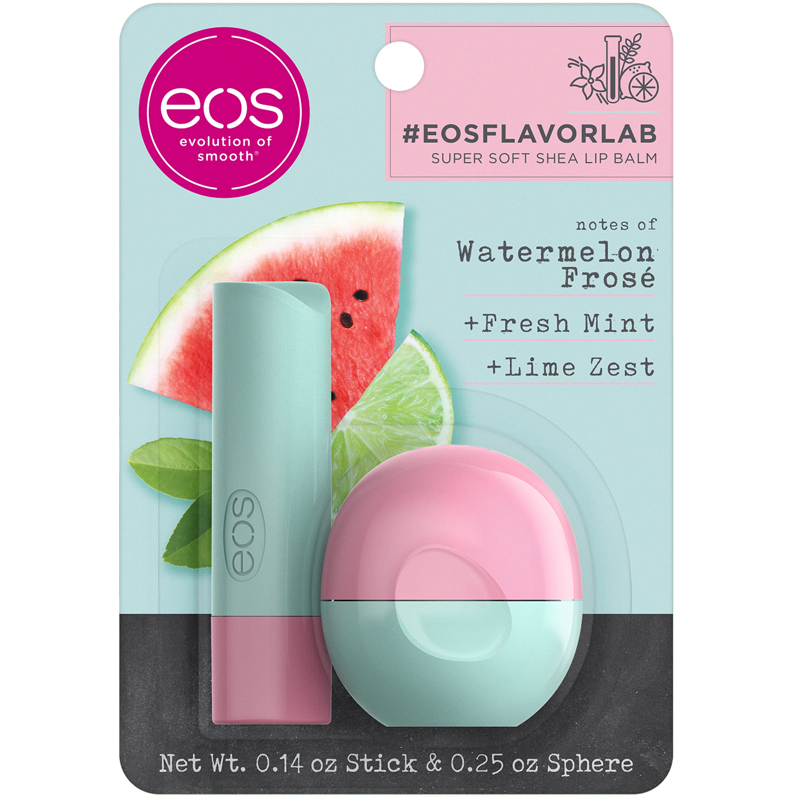 eos FlavorLab Lip Balm Stick and Sphere, Watermelon Fros  , Natural Shea Lip Products, 2 Count(Pack of 1)