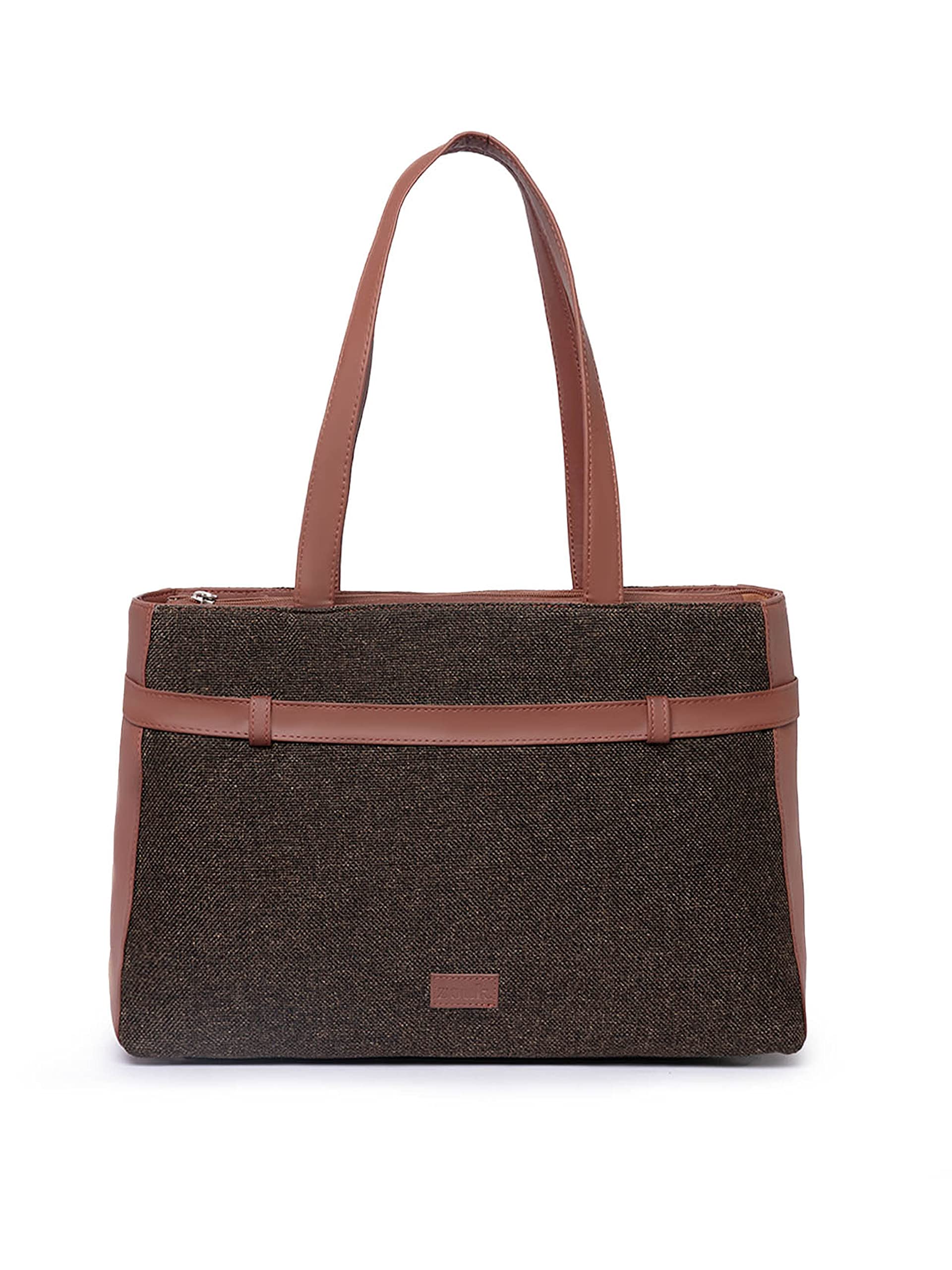 Zouk Bristel Metallic Solid Printed WomenS Jute Handcrafted Vegan Leather Brown Statement Office Shoulder Bag