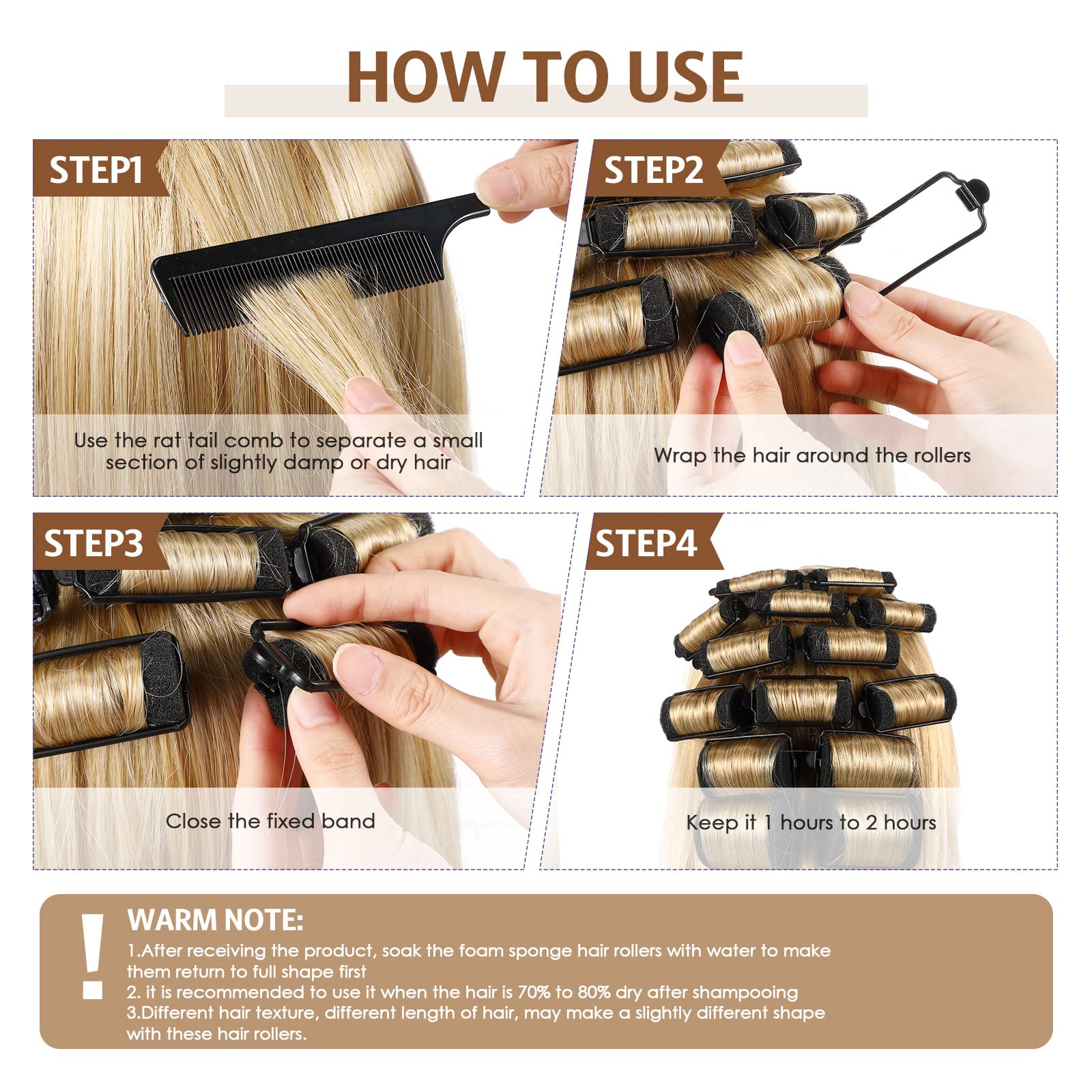 43 Pieces Soft 0.59 Inch Foam Hair Rollers Set With Flexible Sponge Curlers, Stainless Steel Rat Tail Pintail Comb For Hair Styl