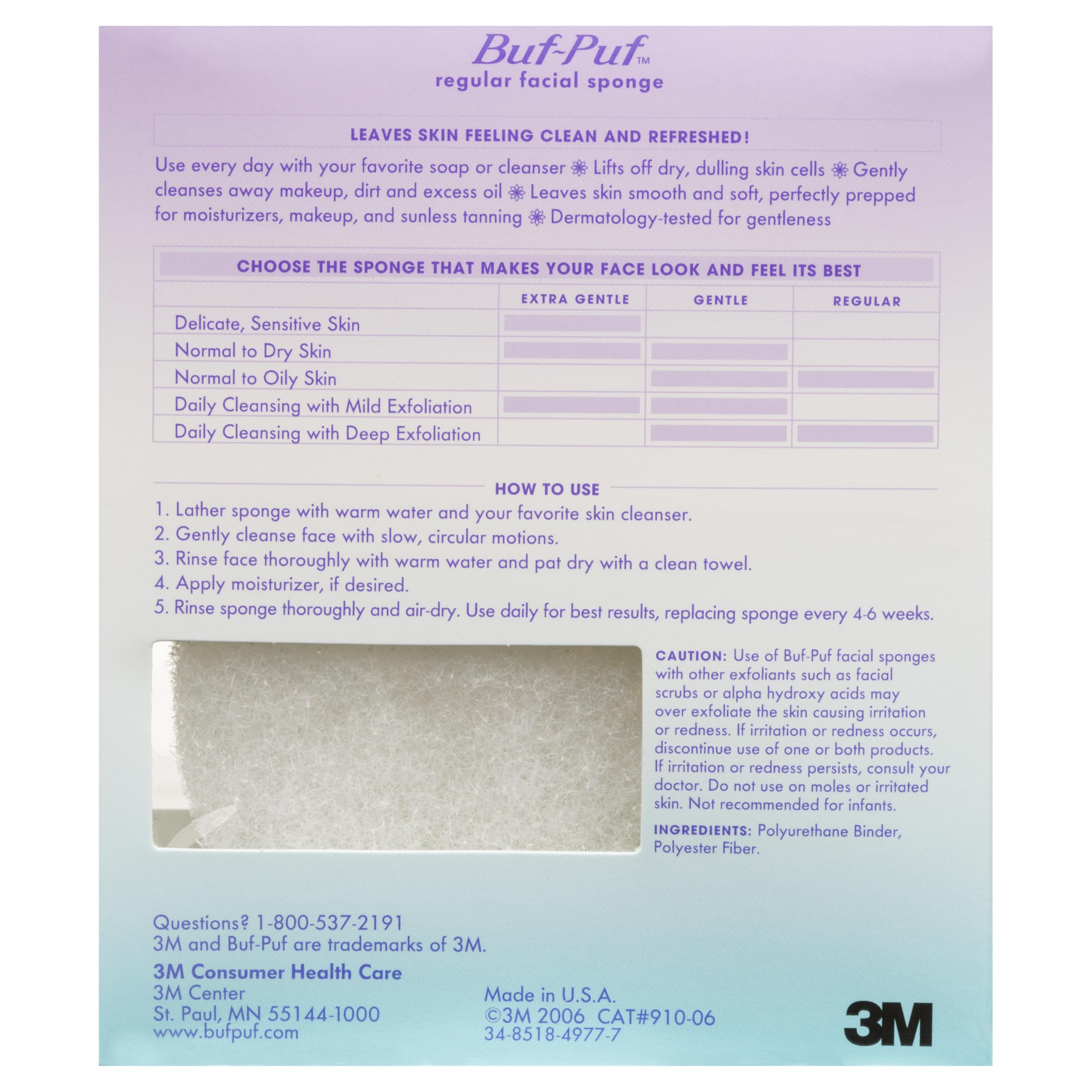 Buf-Puf Facial Sponge, Reusable Exfoliating for Deep Clean, 10 Count, White, Dermatologist Developed