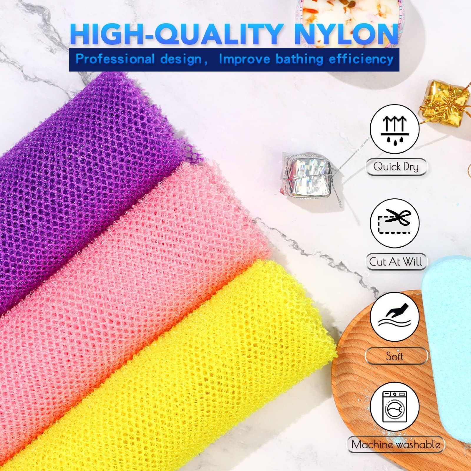 Ujfqbh 3 Pieces African Bath Sponge African Net Long Net Bath Sponge Exfoliating Shower Body Scrubber Back Scrubber Skin Smoothe