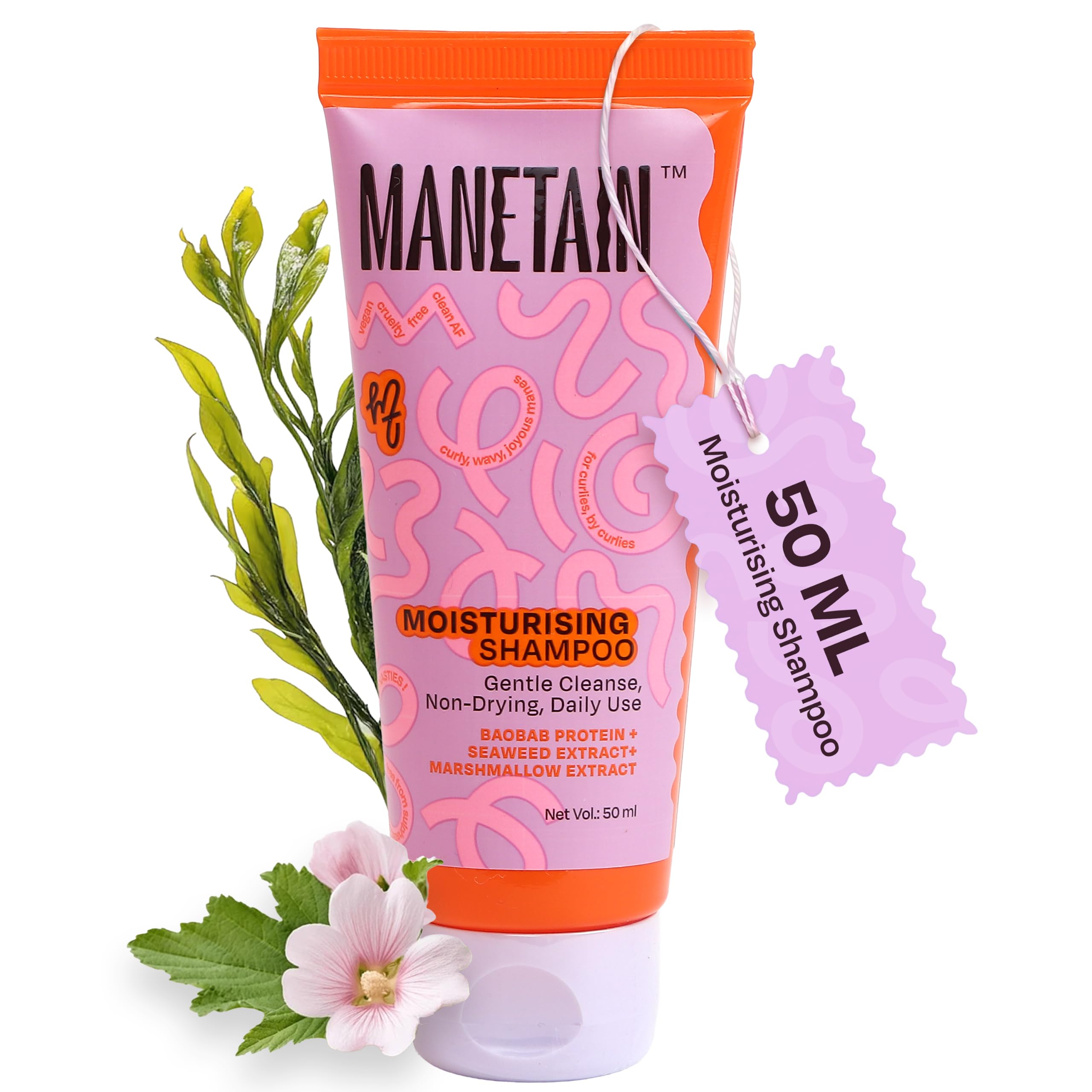 Manetain Moisturising Shampoo 50Ml For Curly, Dry & Frizzy Hair | Sulphate & Paraben Free | Hydrates & Strengthens With Baobab P